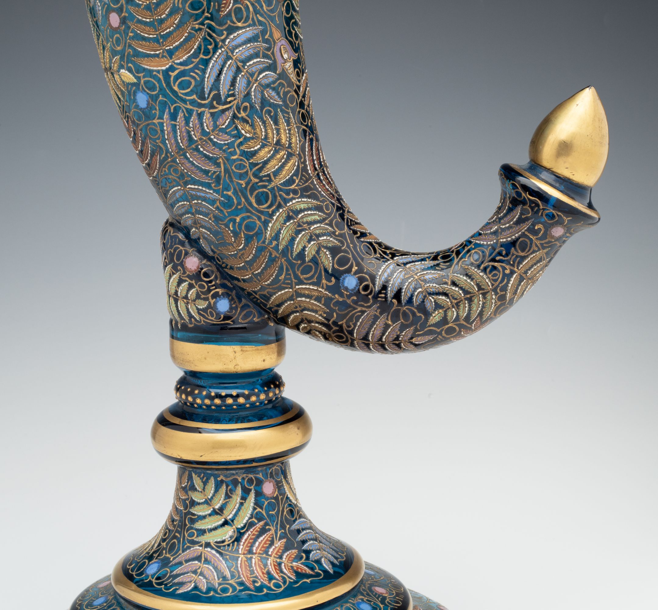 A MONUMENTAL MOSER GILT AND ENAMEL BLUE CRYSTAL VASE