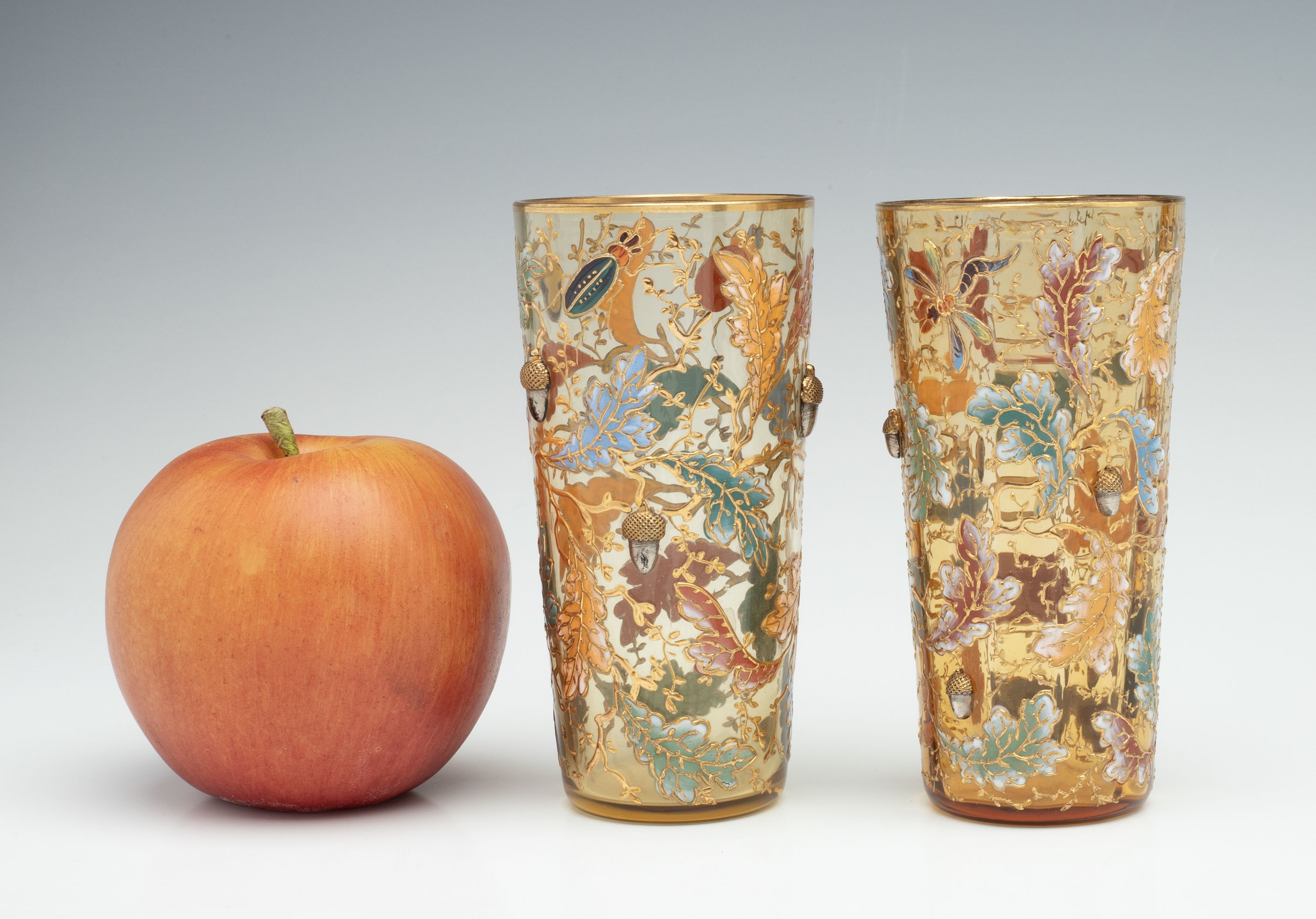 MOSER GILT AND ENAMEL BEAKERS WITH INSECTS AND ACORNS