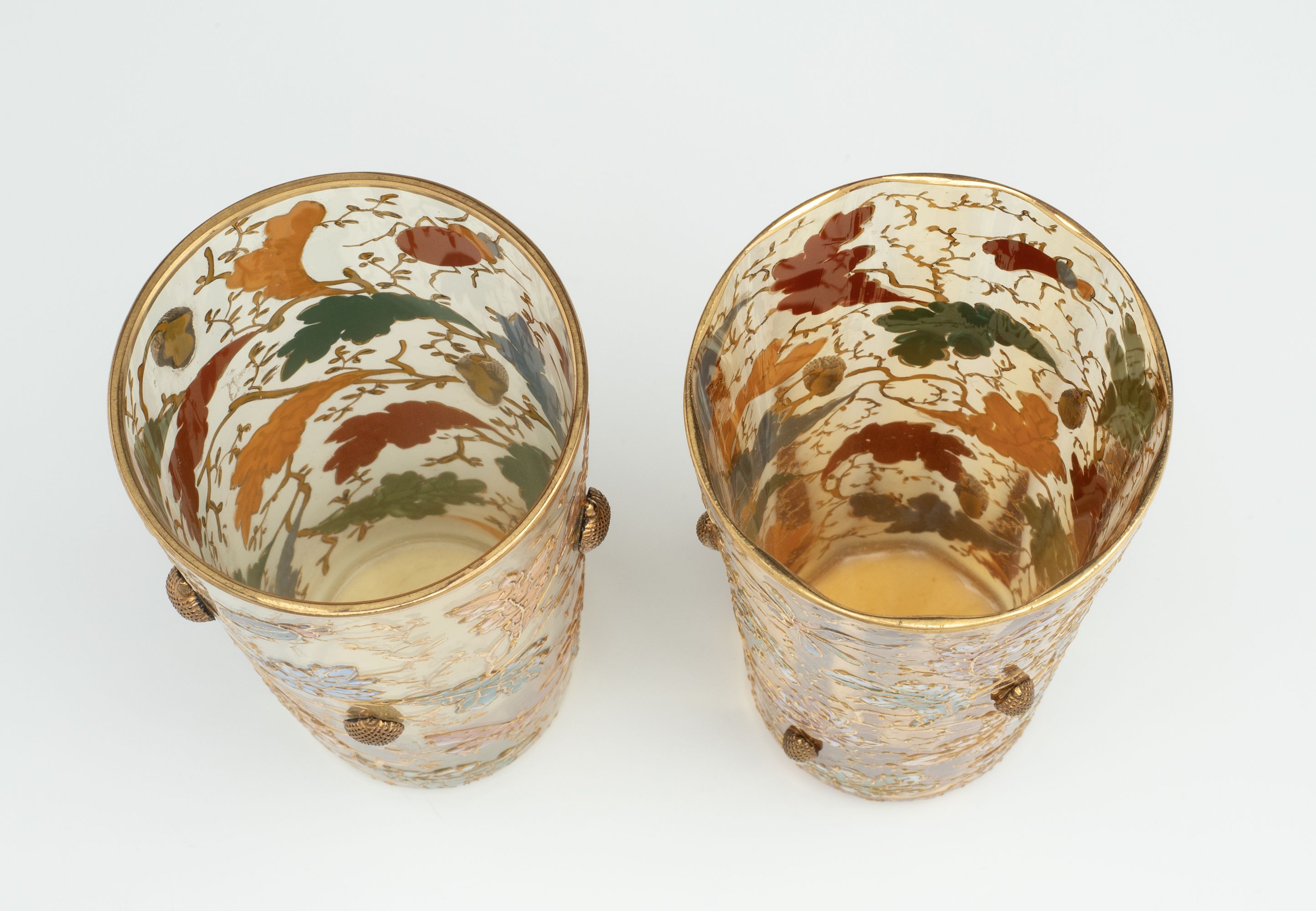 MOSER GILT AND ENAMEL BEAKERS WITH INSECTS AND ACORNS