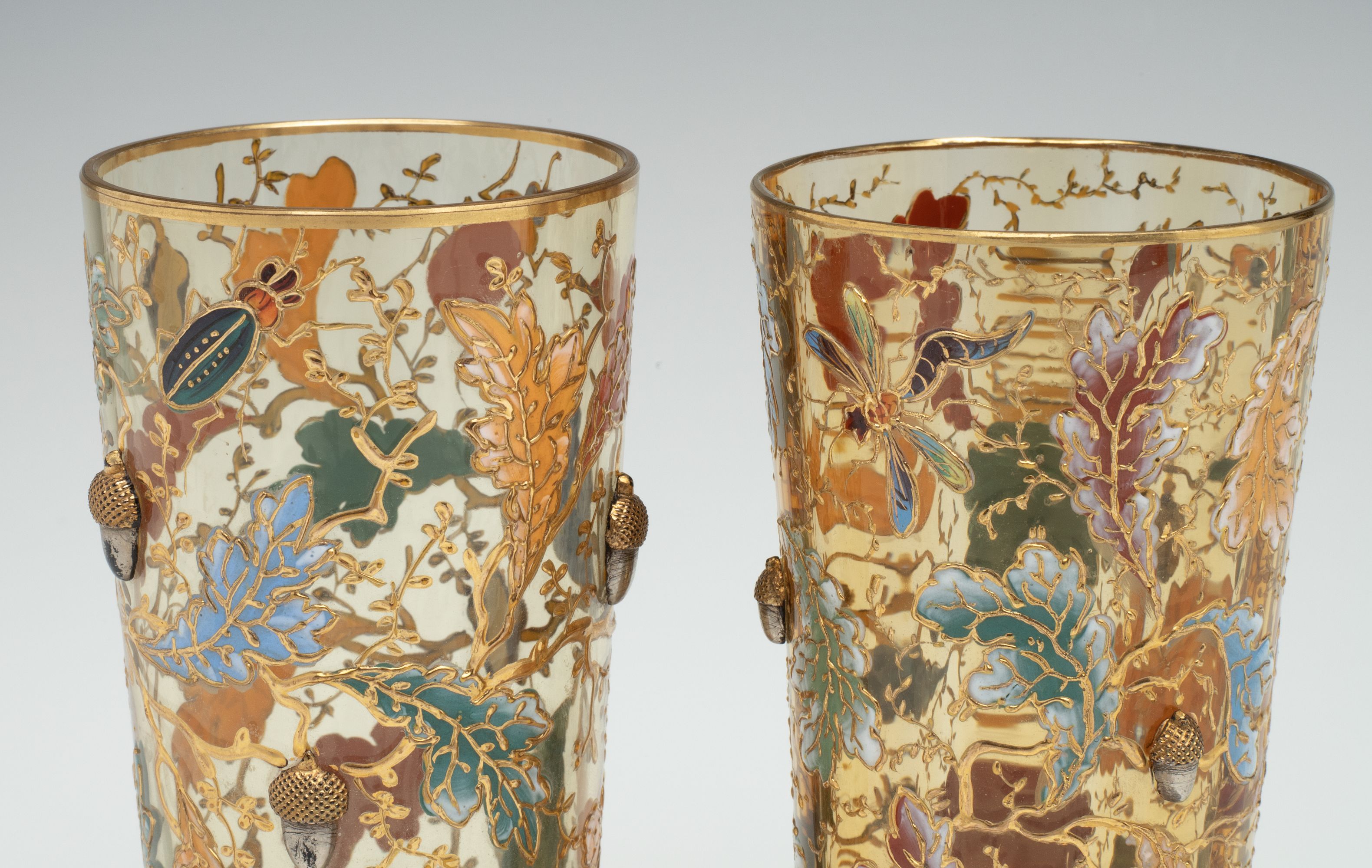 MOSER GILT AND ENAMEL BEAKERS WITH INSECTS AND ACORNS