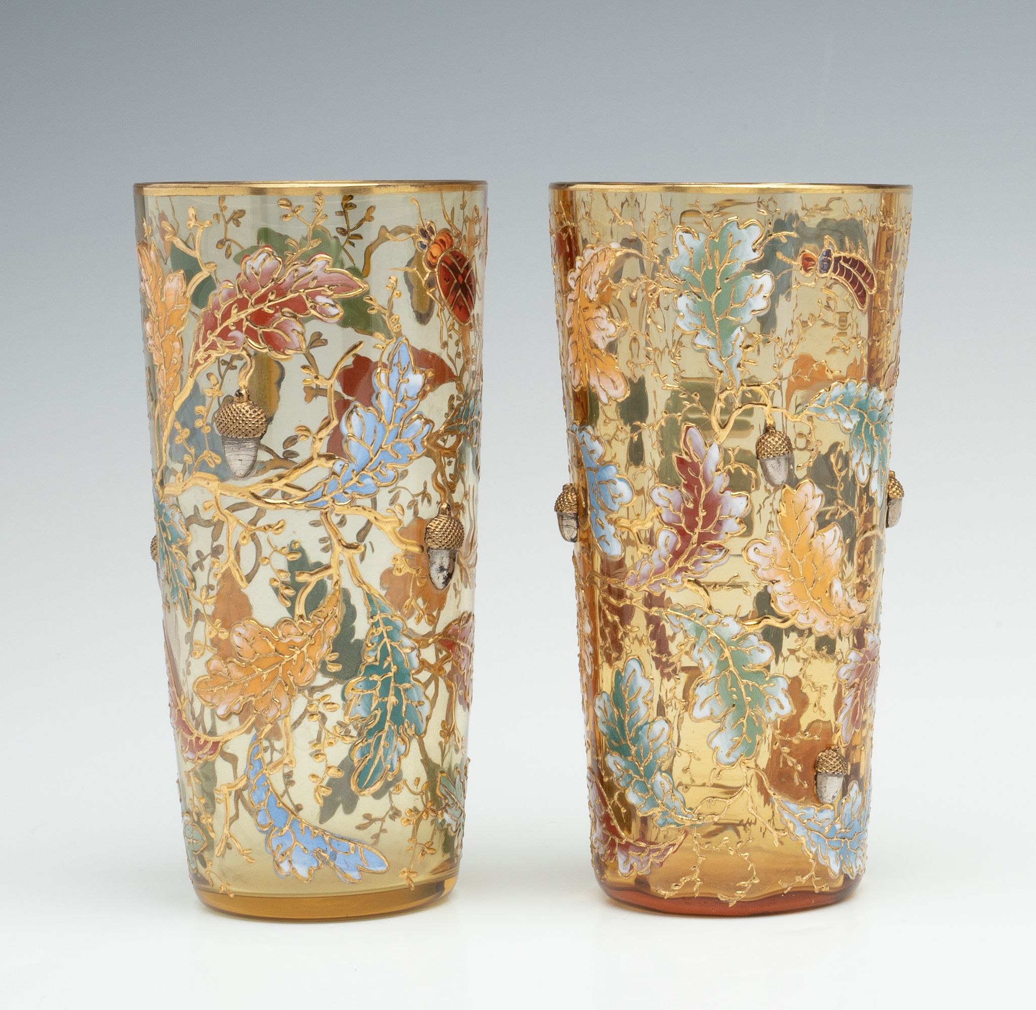 MOSER GILT AND ENAMEL BEAKERS WITH INSECTS AND ACORNS