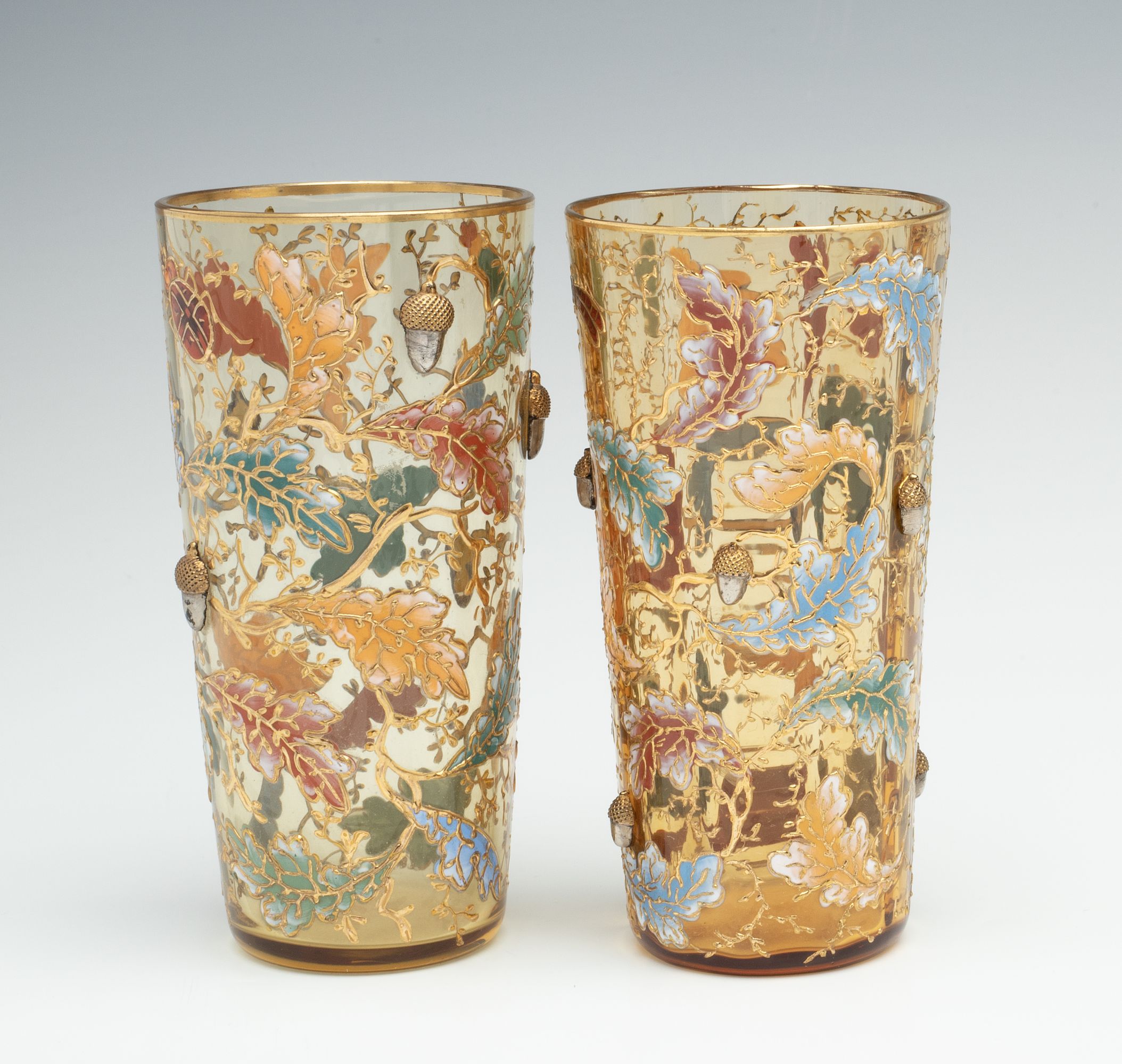 MOSER GILT AND ENAMEL BEAKERS WITH INSECTS AND ACORNS