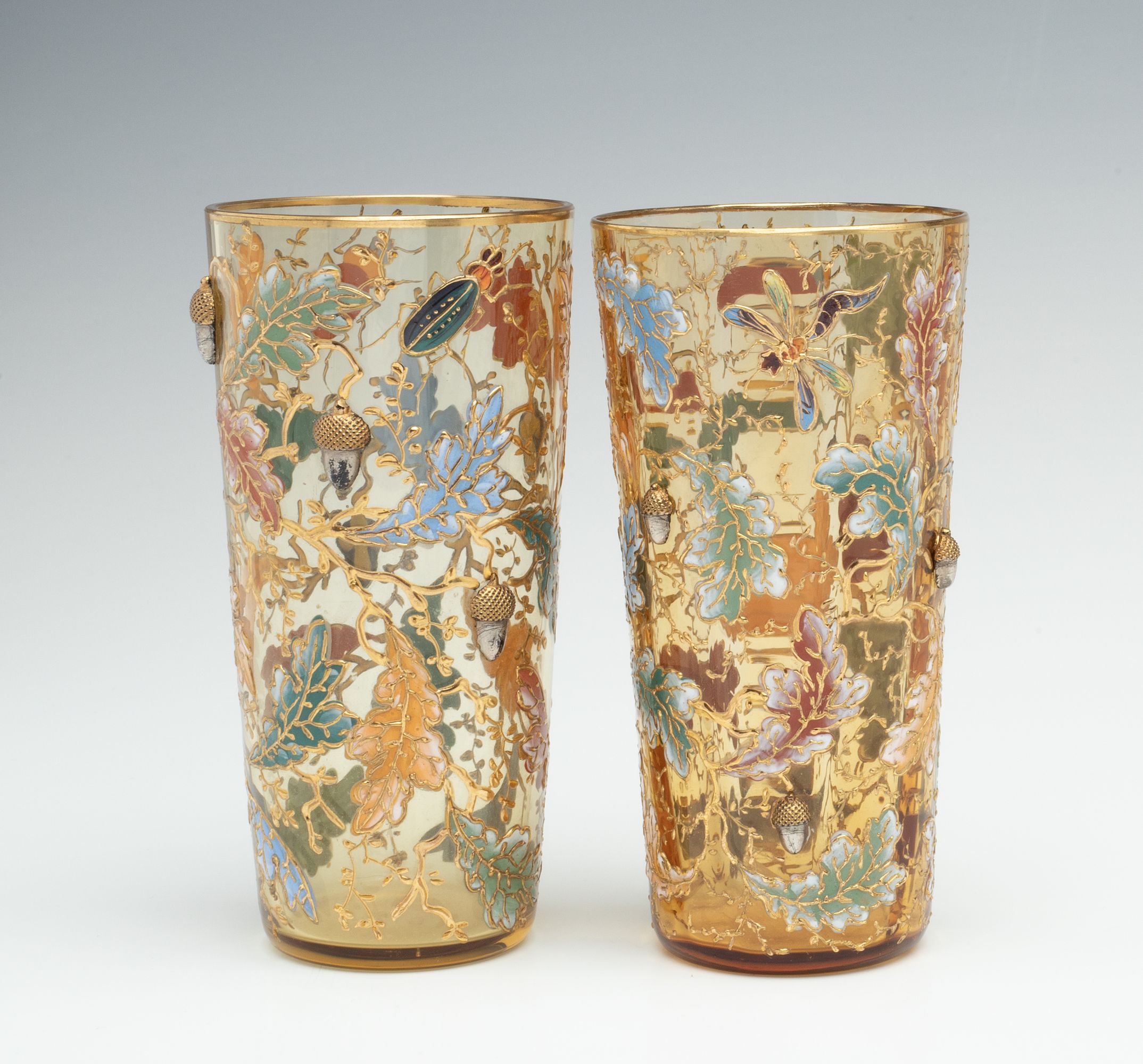 MOSER GILT AND ENAMEL BEAKERS WITH INSECTS AND ACORNS