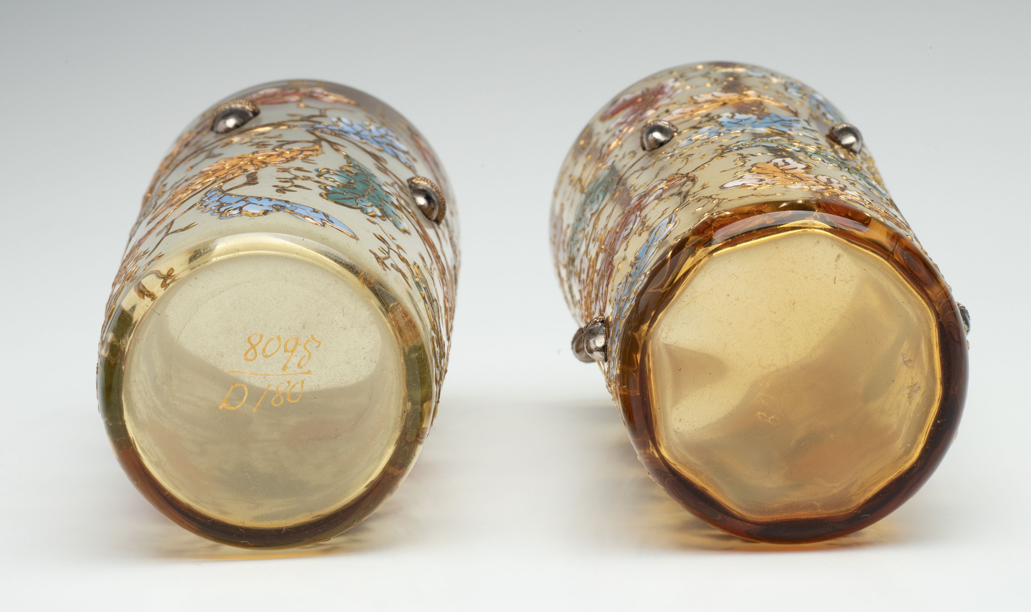 MOSER GILT AND ENAMEL BEAKERS WITH INSECTS AND ACORNS