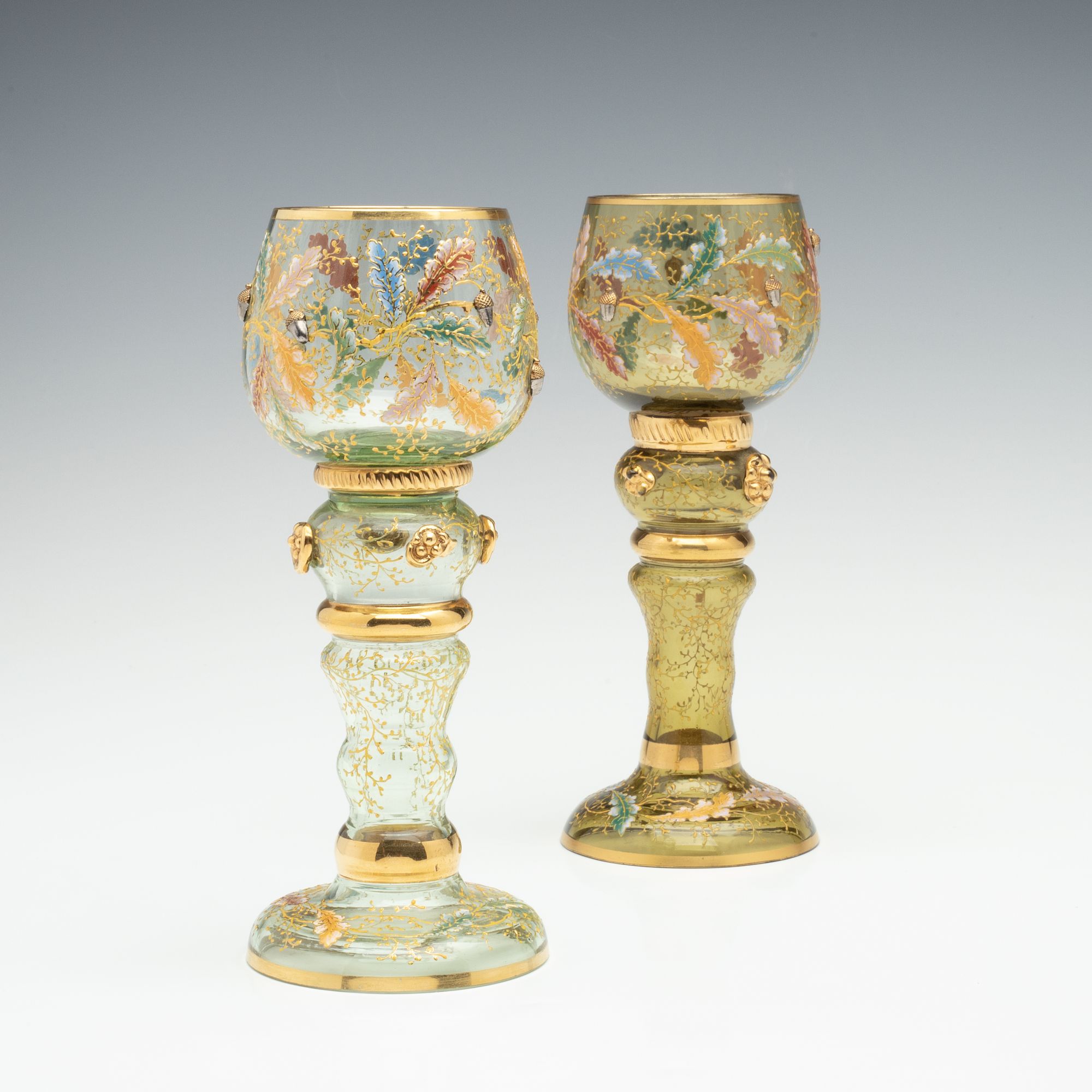 MOSER GILT AND ENAMEL GOBLETS WITH VARIOUS APPLICATIONS