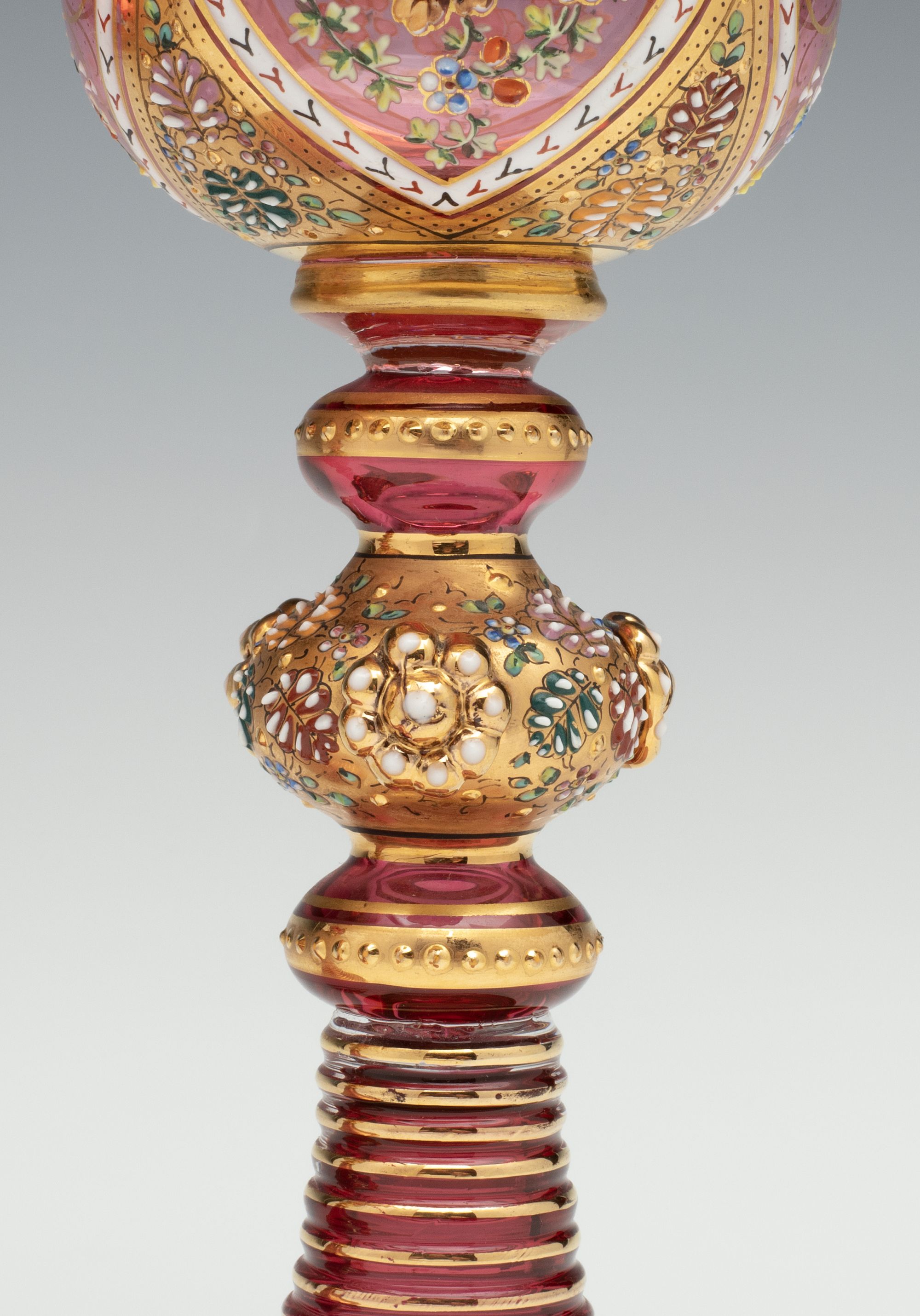 TWO LAVISHLY DECORATED MOSER GOBLETS WITH APPLICATIONS