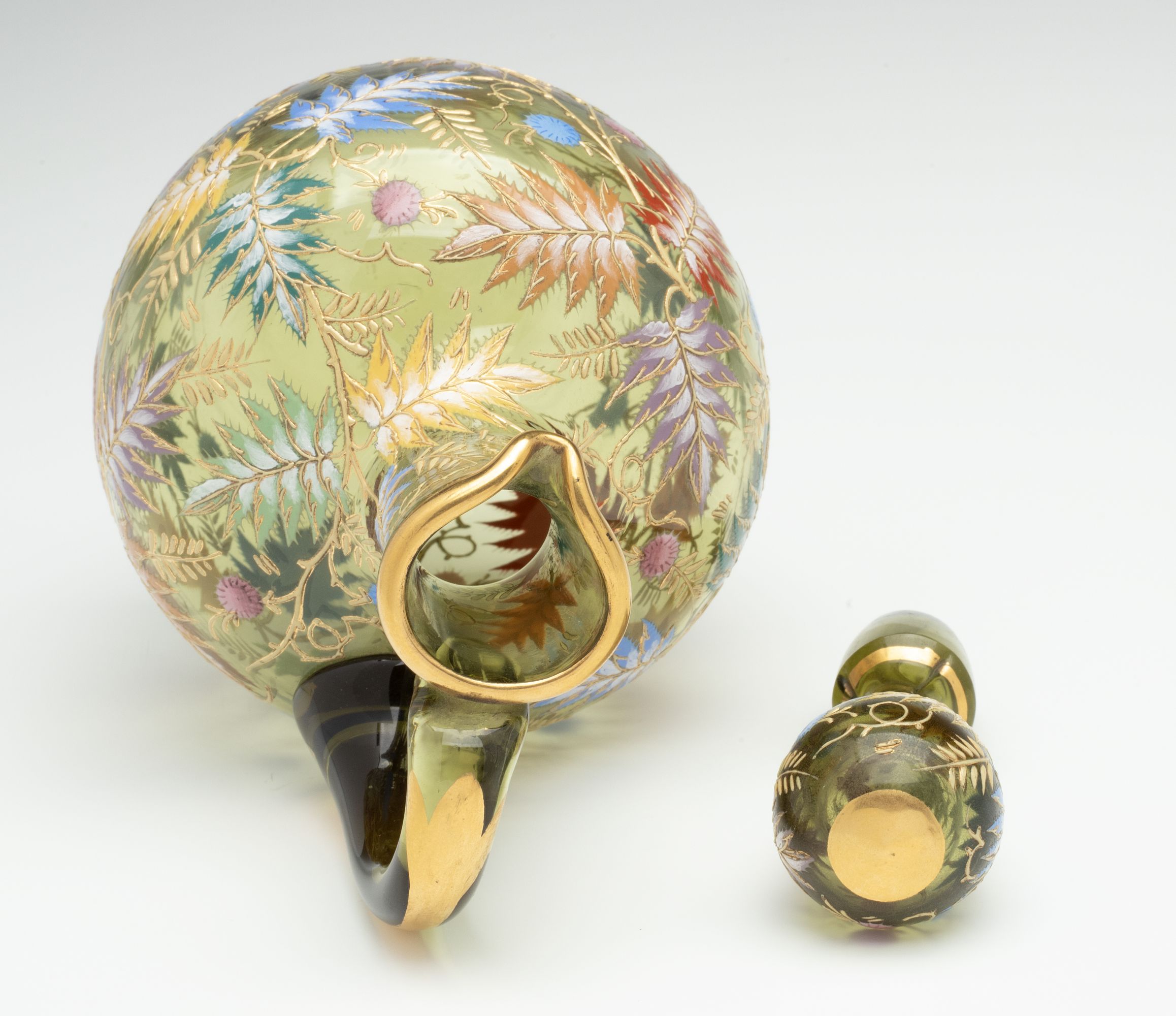 A MOSER GILT AND ENAMEL JUG, TRAY, AND MINIATURE CUPS