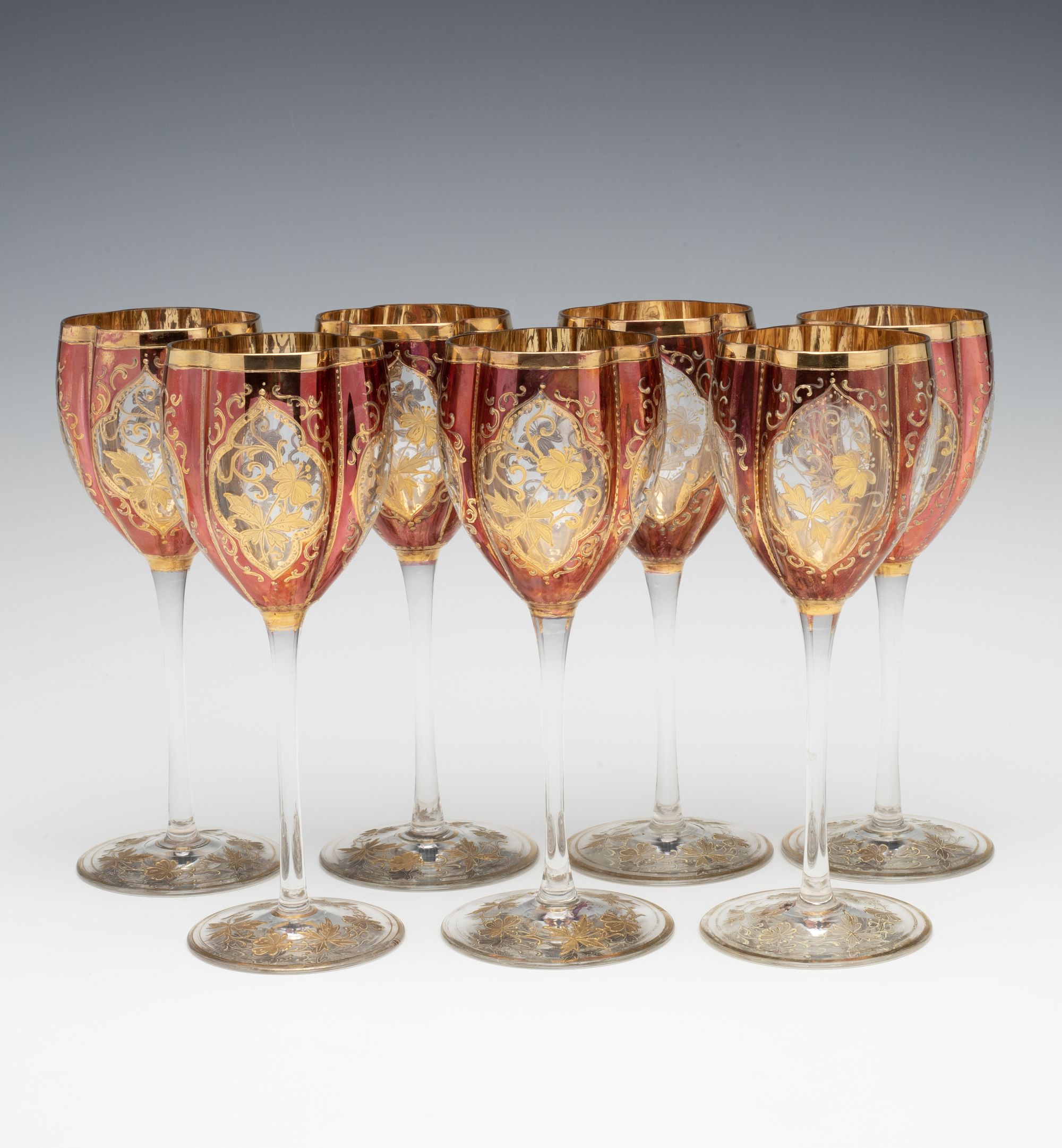 BOHEMIAN FLASHED CRYSTAL ART GLASS WINE GOBLETS