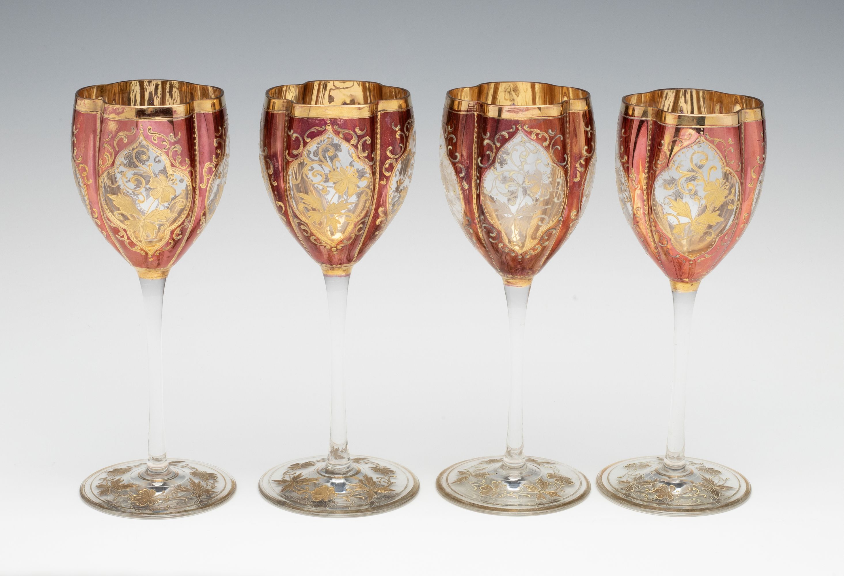 BOHEMIAN FLASHED CRYSTAL ART GLASS WINE GOBLETS