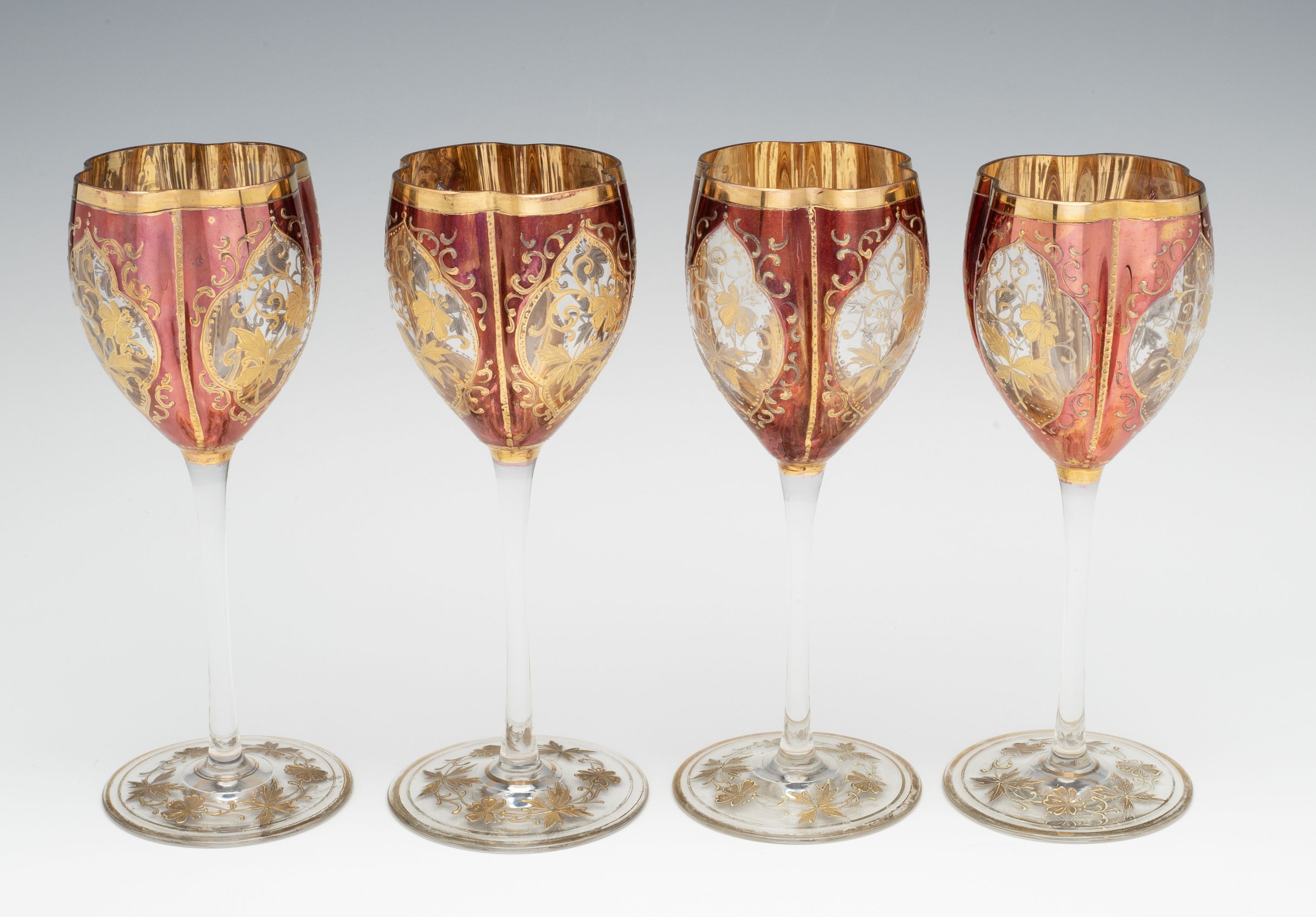 BOHEMIAN FLASHED CRYSTAL ART GLASS WINE GOBLETS