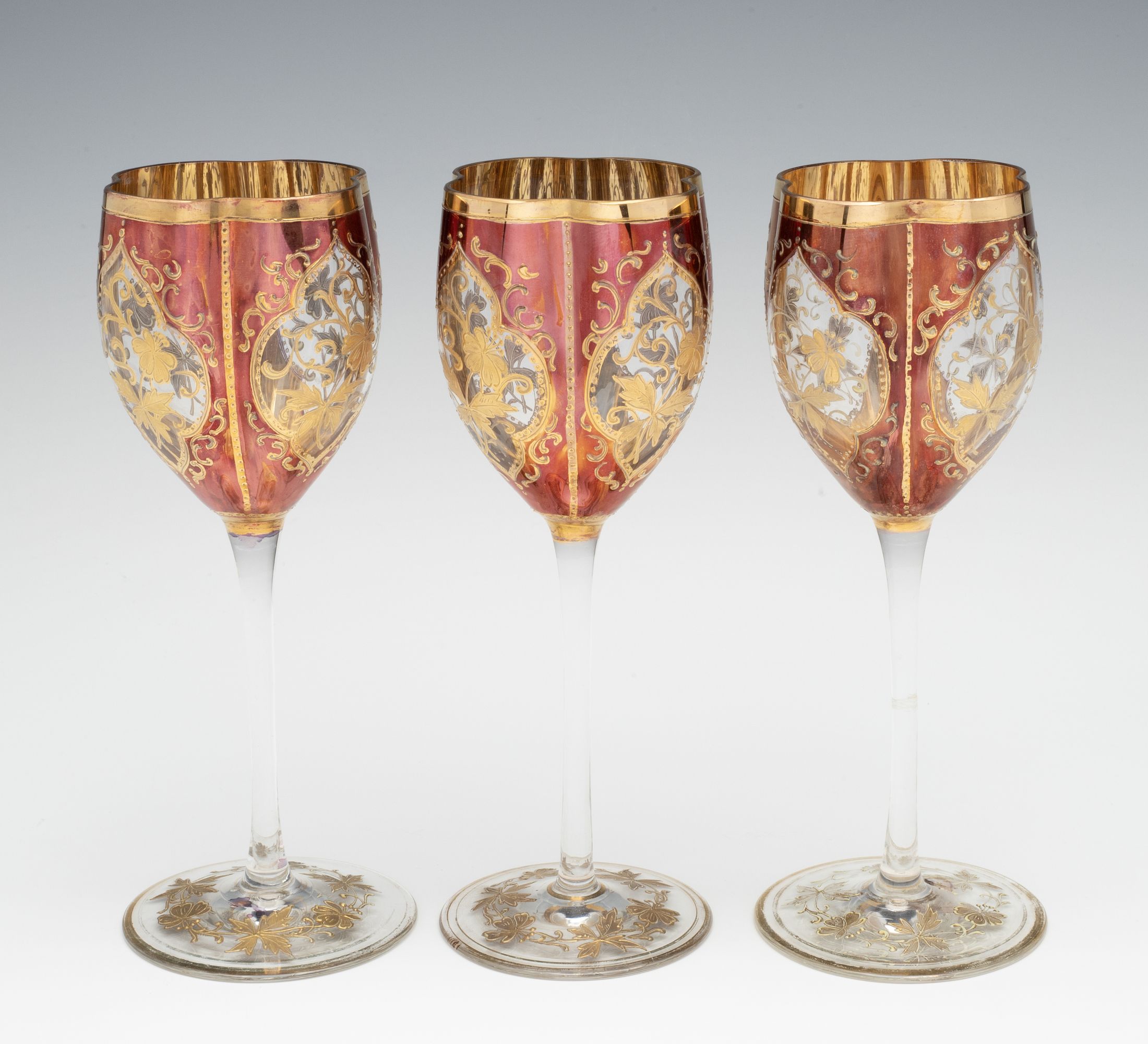 BOHEMIAN FLASHED CRYSTAL ART GLASS WINE GOBLETS