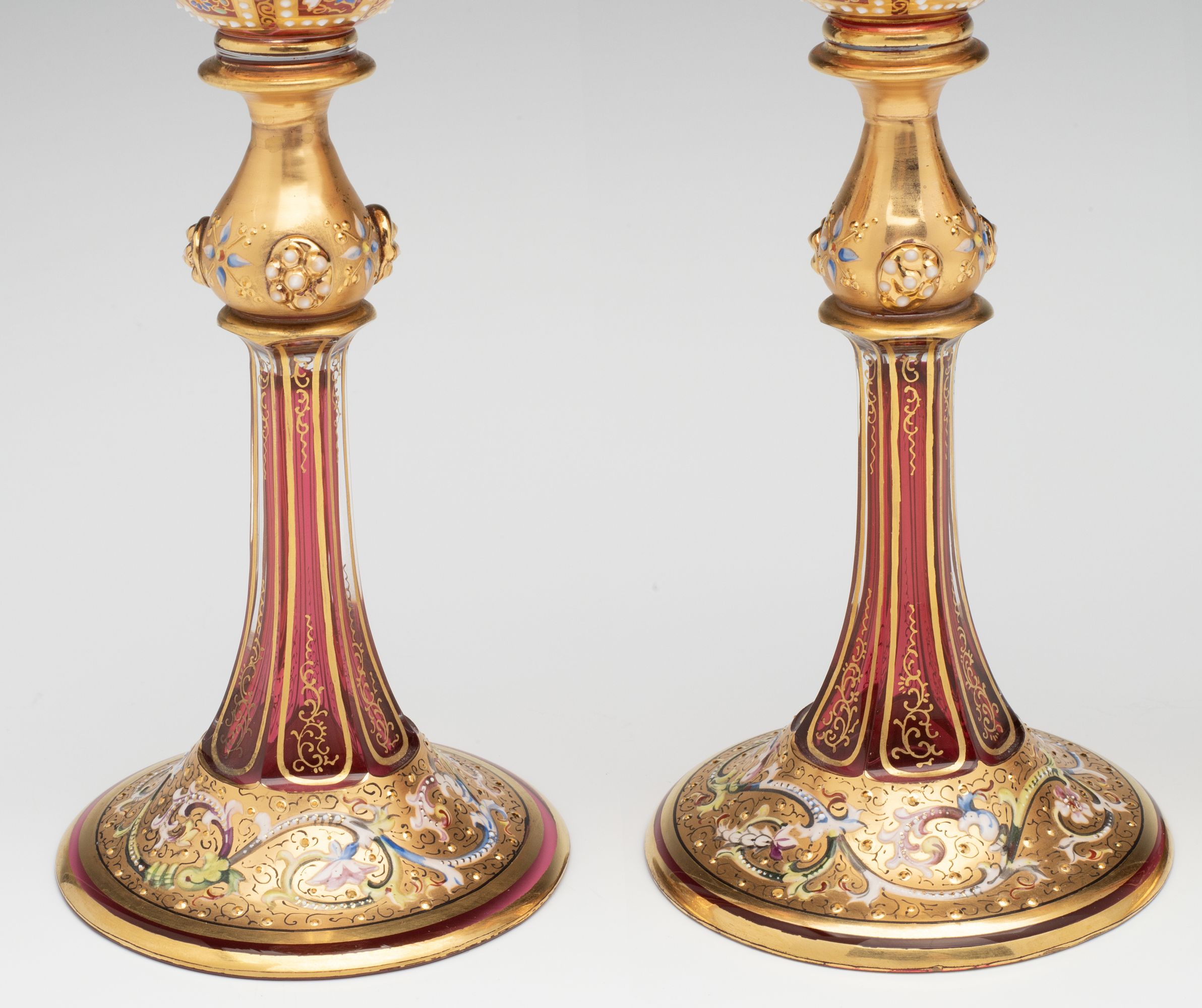 EXCEPTIONALLY FINE MOSER GILT & ENAMELED WINE GOBLETS