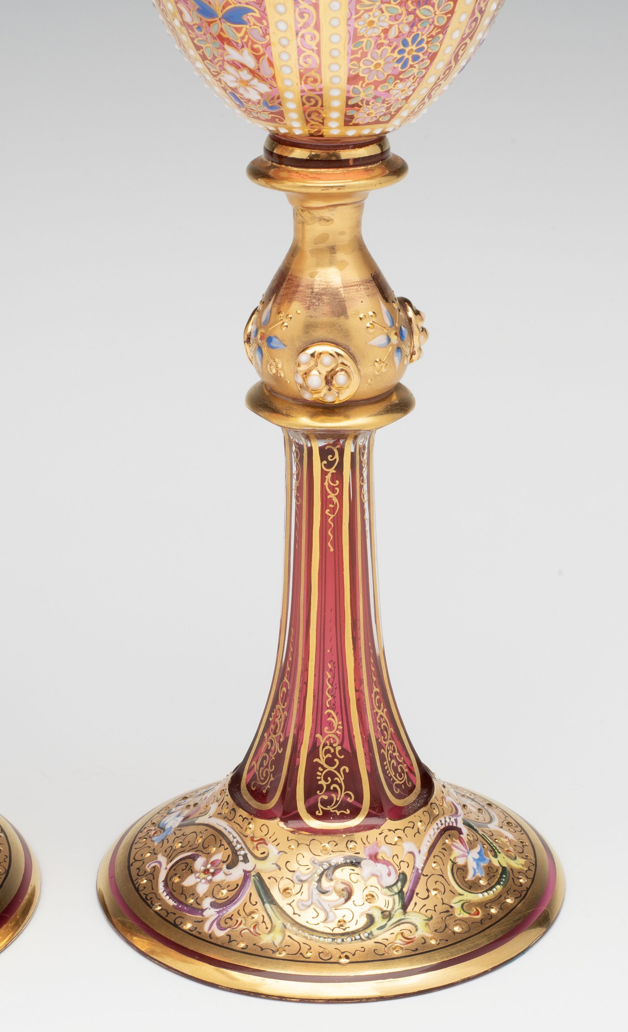 EXCEPTIONALLY FINE MOSER GILT & ENAMELED WINE GOBLETS