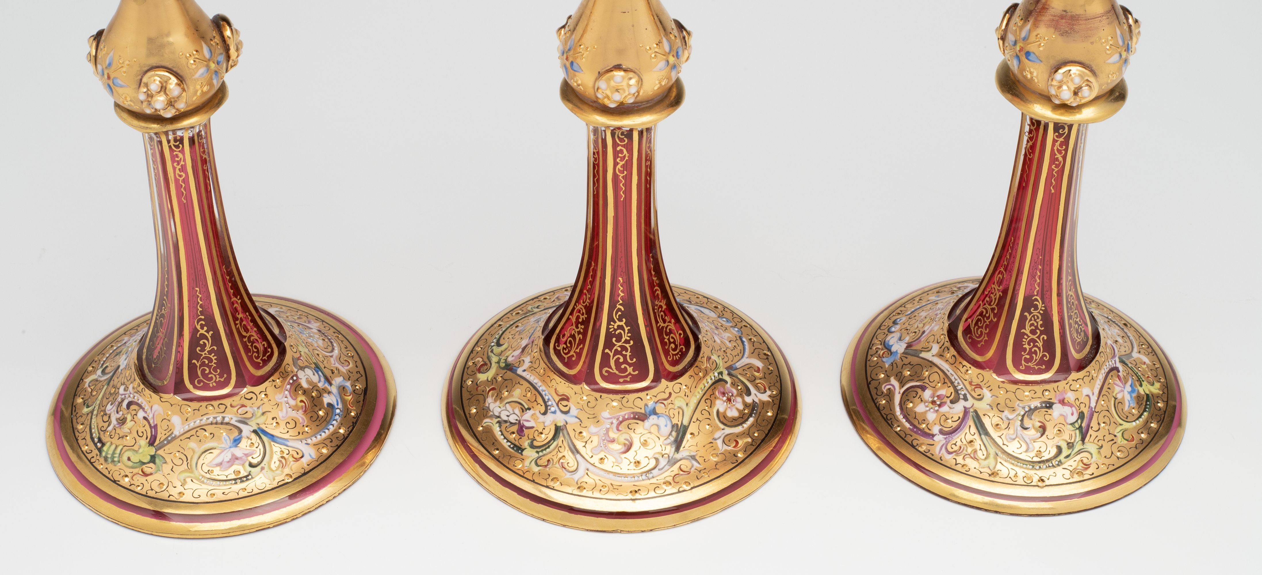 EXCEPTIONALLY FINE MOSER GILT & ENAMELED WINE GOBLETS