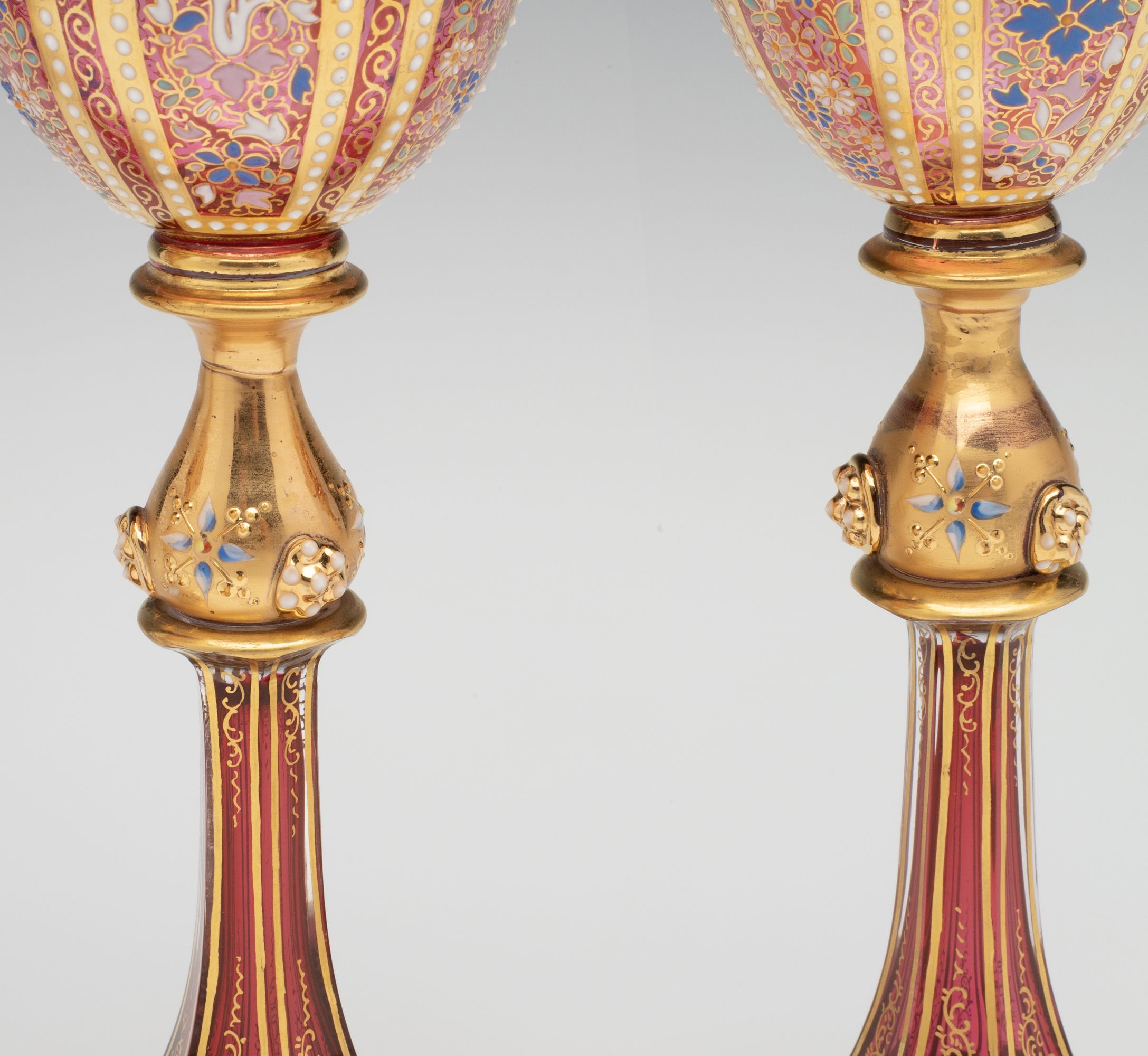 EXCEPTIONALLY FINE MOSER GILT & ENAMELED WINE GOBLETS