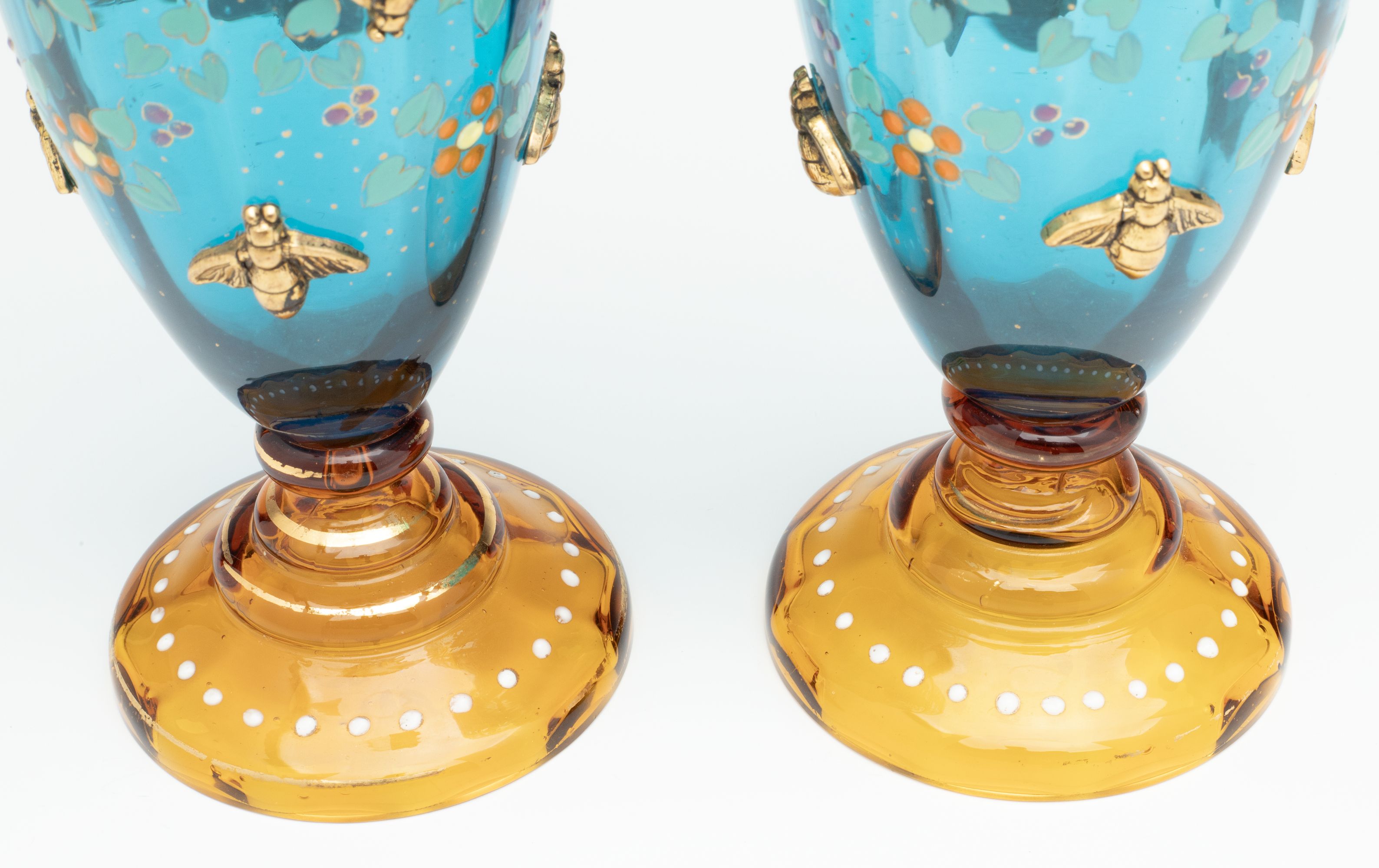 MOSER BLUE CRYSTAL TUMBLERS ACCENTED BY GILDED BEES