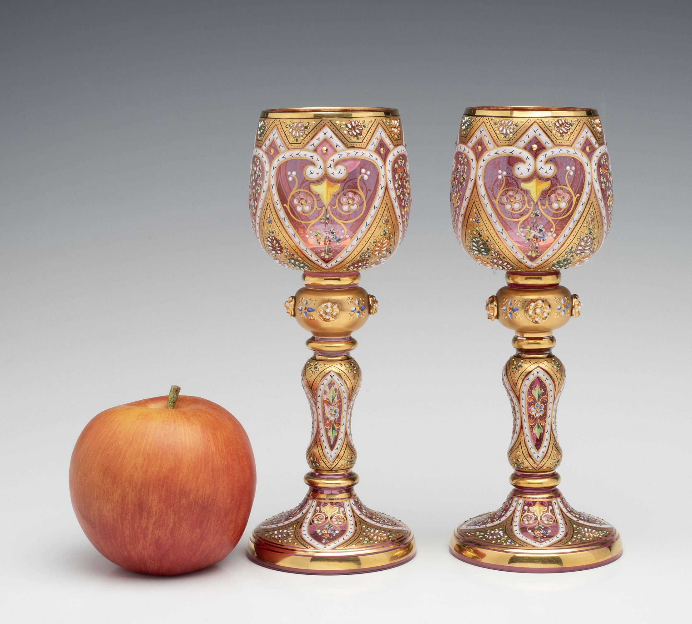 MOSER ISLAMIC INFLUENCE GILT AND ENAMELED WINE GOBLETS