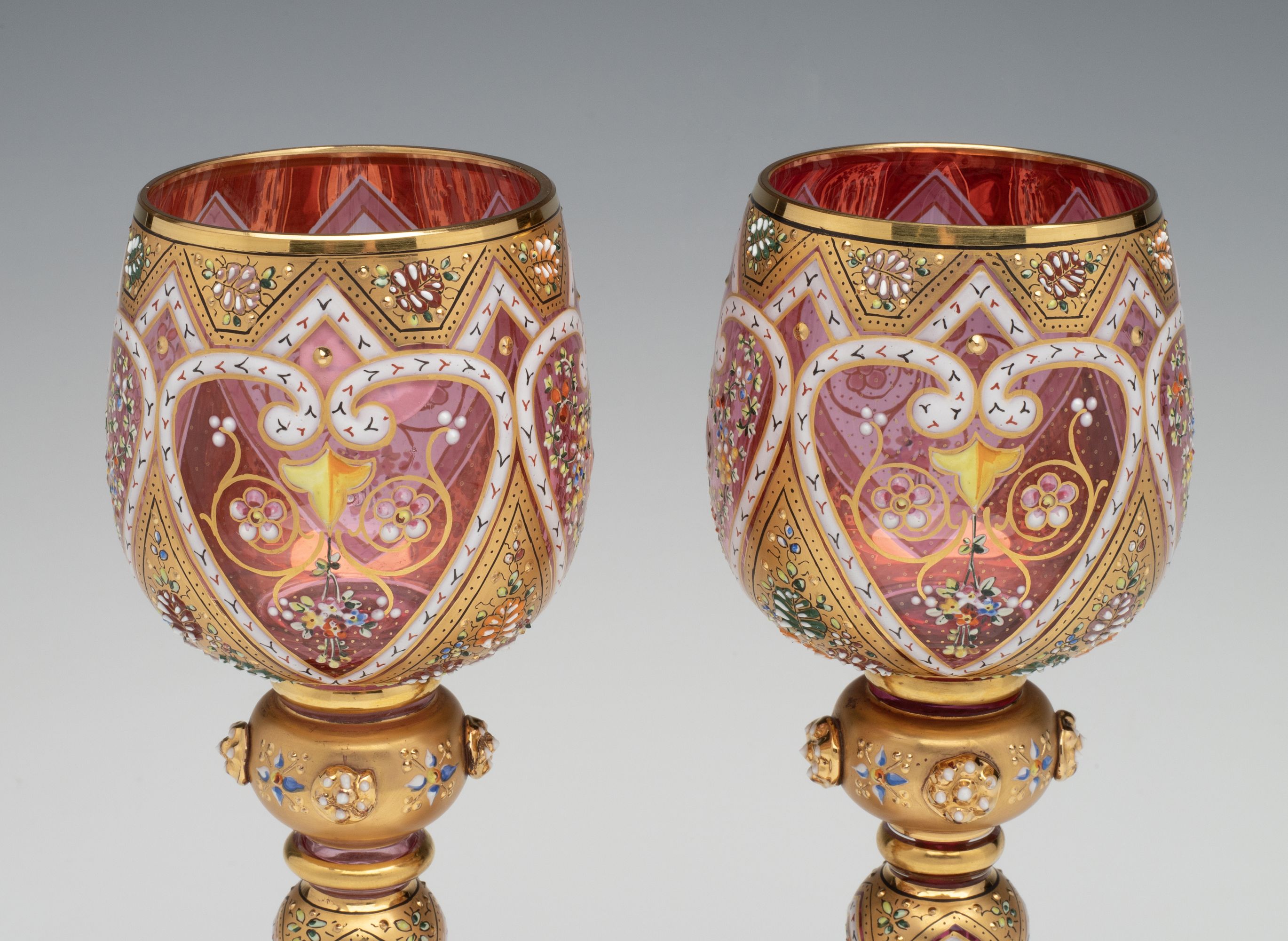 MOSER ISLAMIC INFLUENCE GILT AND ENAMELED WINE GOBLETS