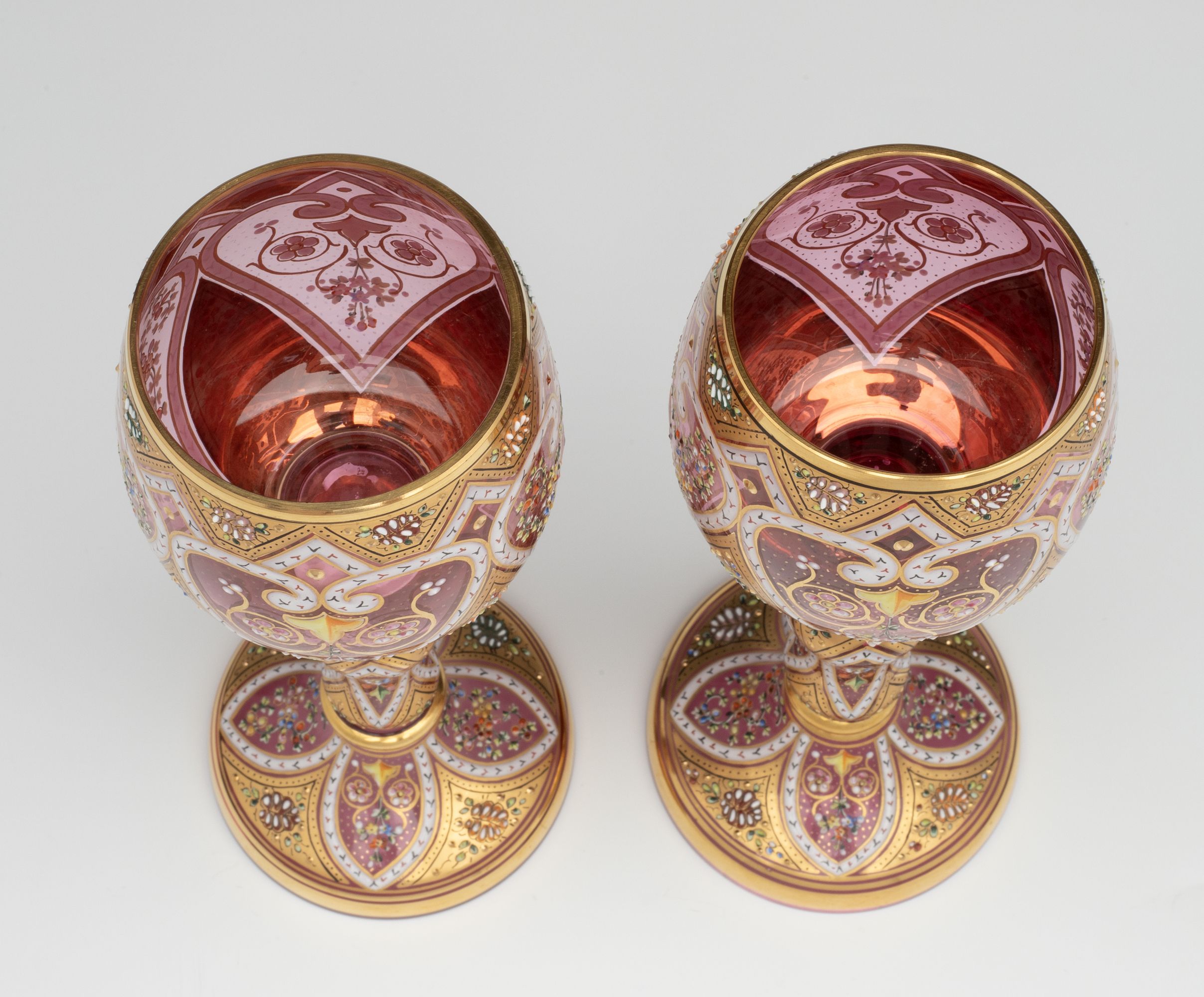 MOSER ISLAMIC INFLUENCE GILT AND ENAMELED WINE GOBLETS