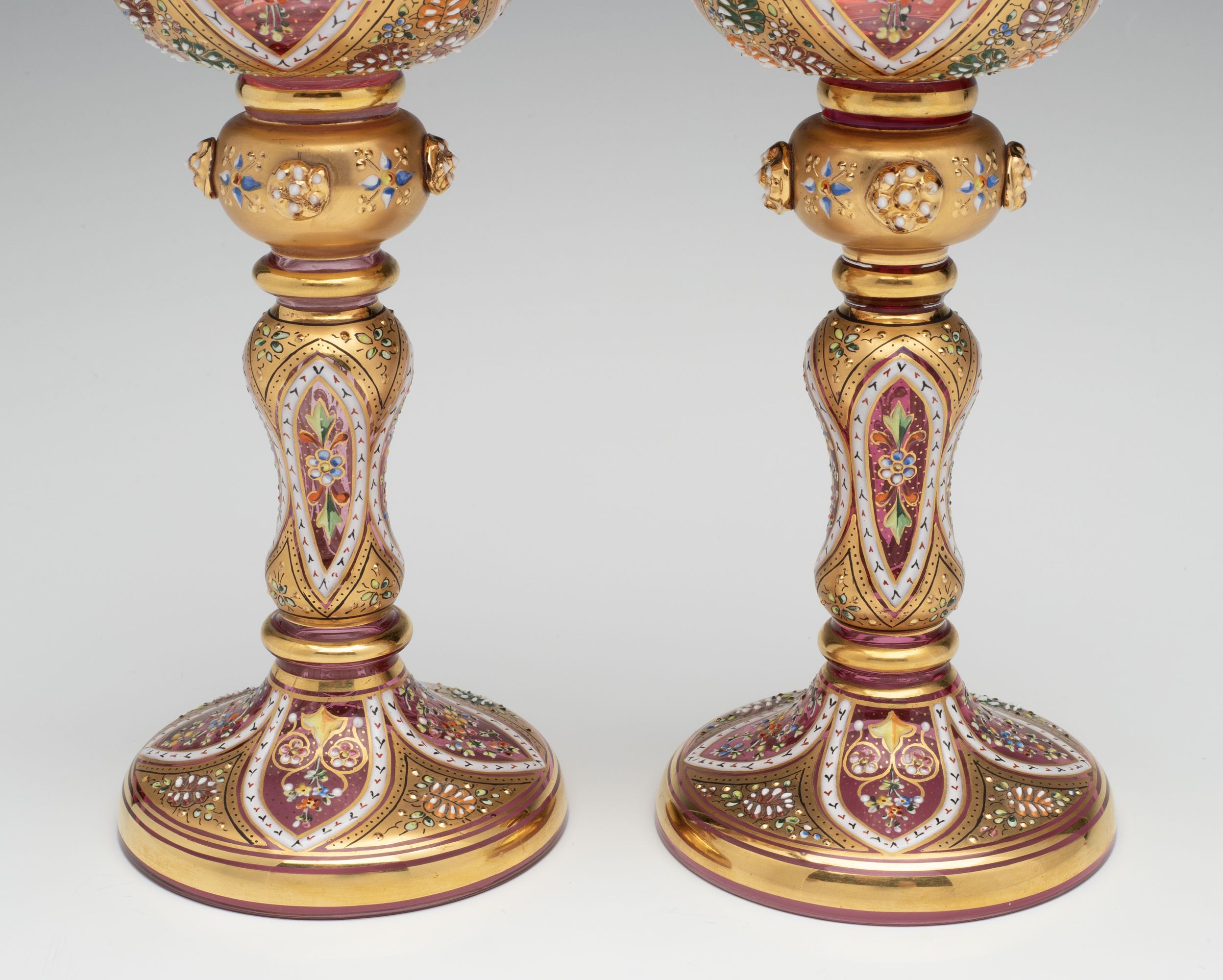 MOSER ISLAMIC INFLUENCE GILT AND ENAMELED WINE GOBLETS