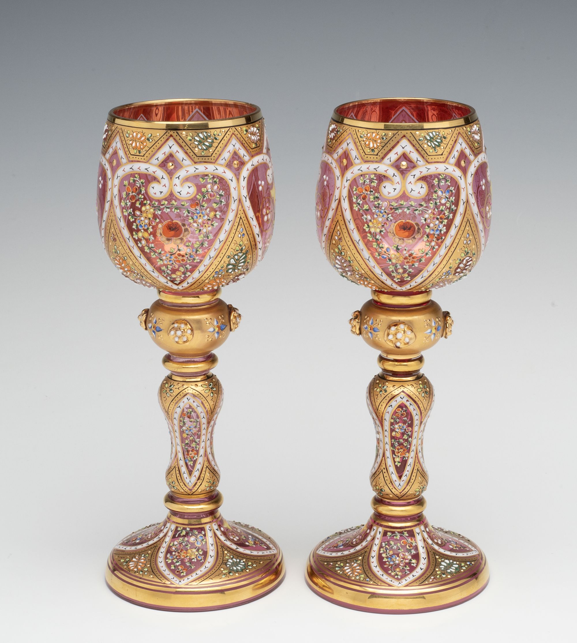 MOSER ISLAMIC INFLUENCE GILT AND ENAMELED WINE GOBLETS