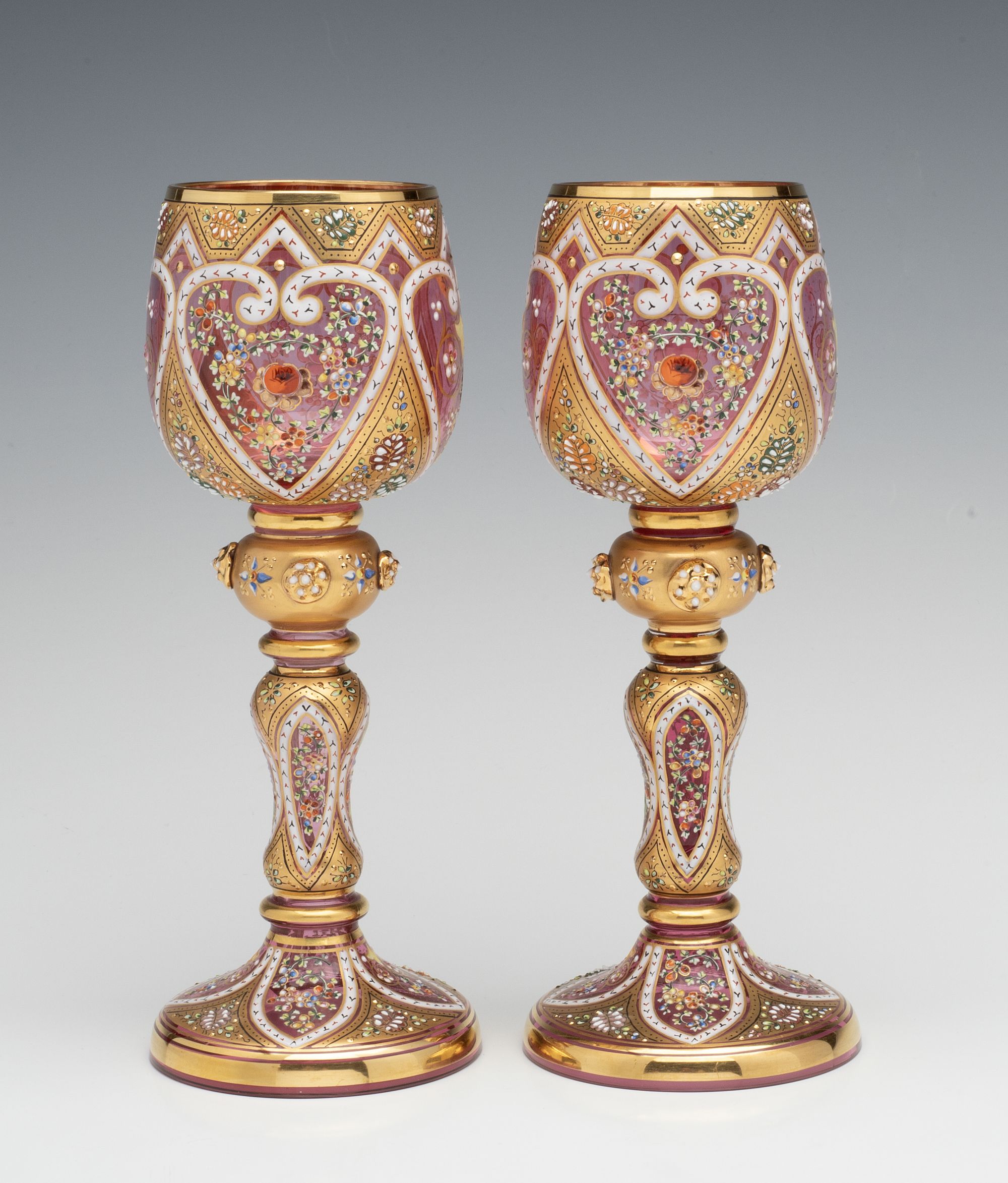 MOSER ISLAMIC INFLUENCE GILT AND ENAMELED WINE GOBLETS