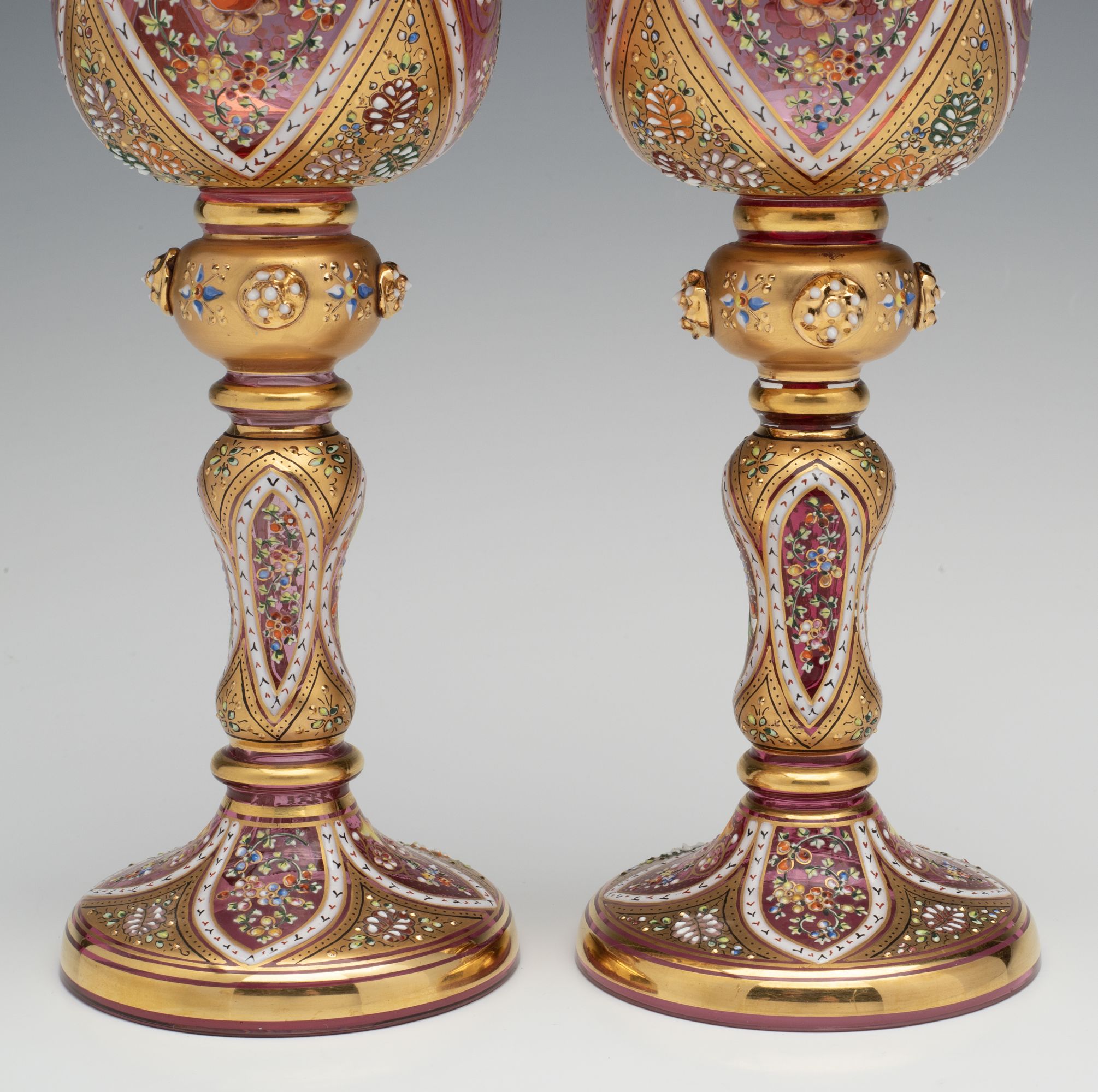 MOSER ISLAMIC INFLUENCE GILT AND ENAMELED WINE GOBLETS