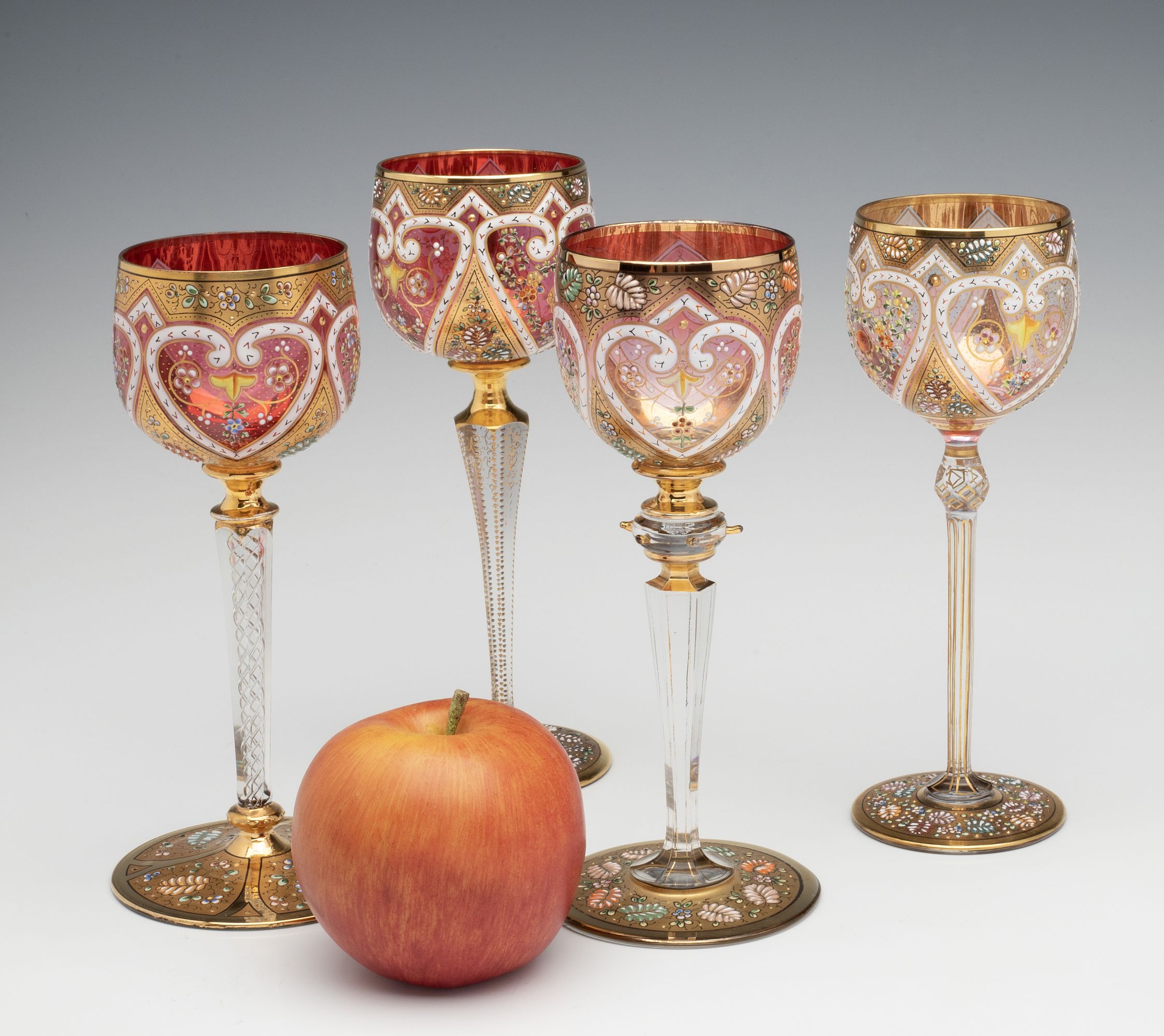 MOSER ISLAMIC INFLUENCE GILT AND ENAMELED WINE GOBLETS