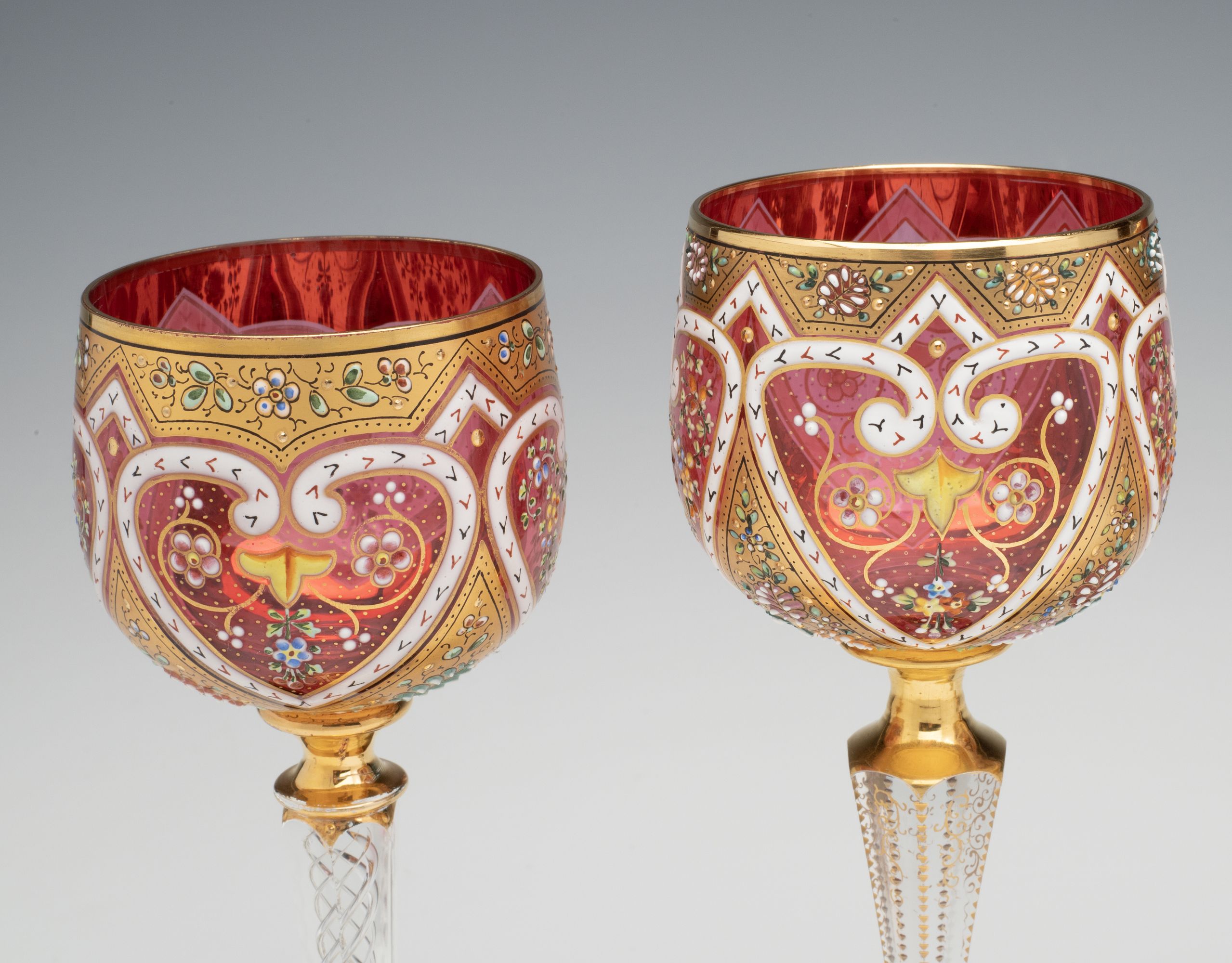 MOSER ISLAMIC INFLUENCE GILT AND ENAMELED WINE GOBLETS