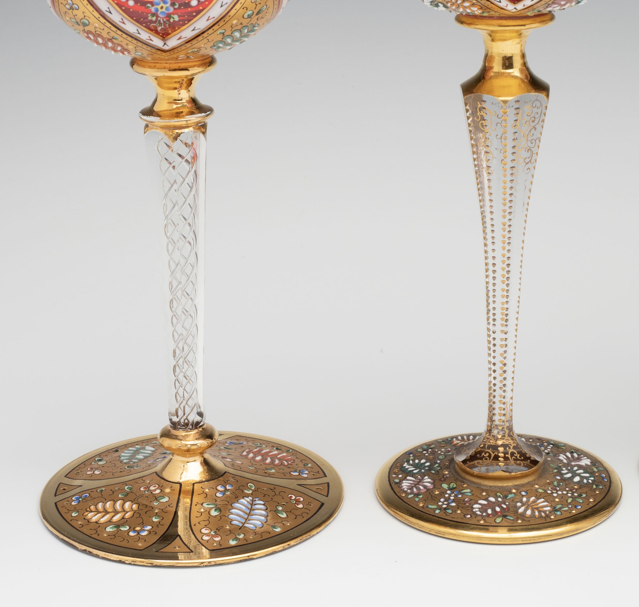 MOSER ISLAMIC INFLUENCE GILT AND ENAMELED WINE GOBLETS