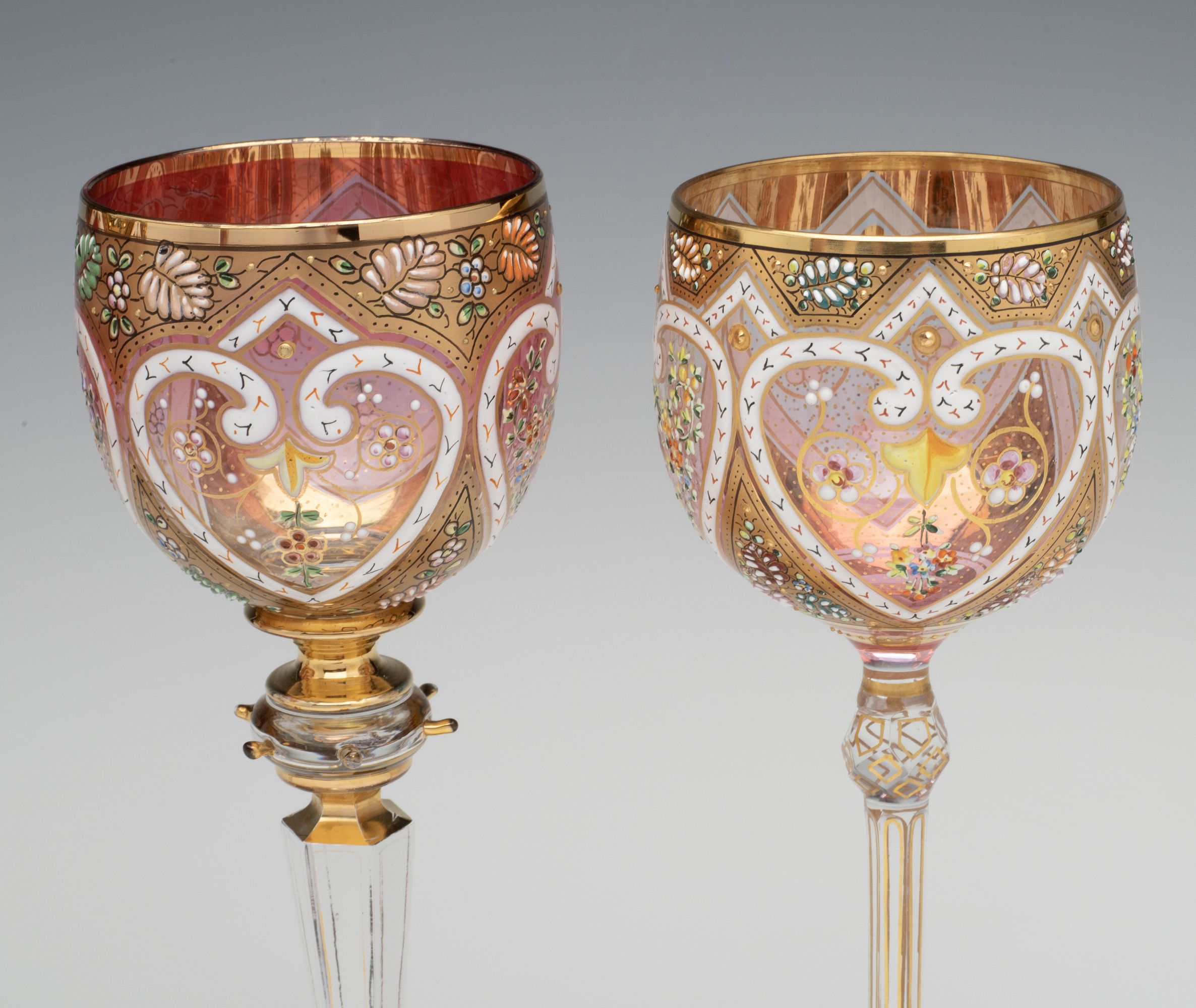 MOSER ISLAMIC INFLUENCE GILT AND ENAMELED WINE GOBLETS