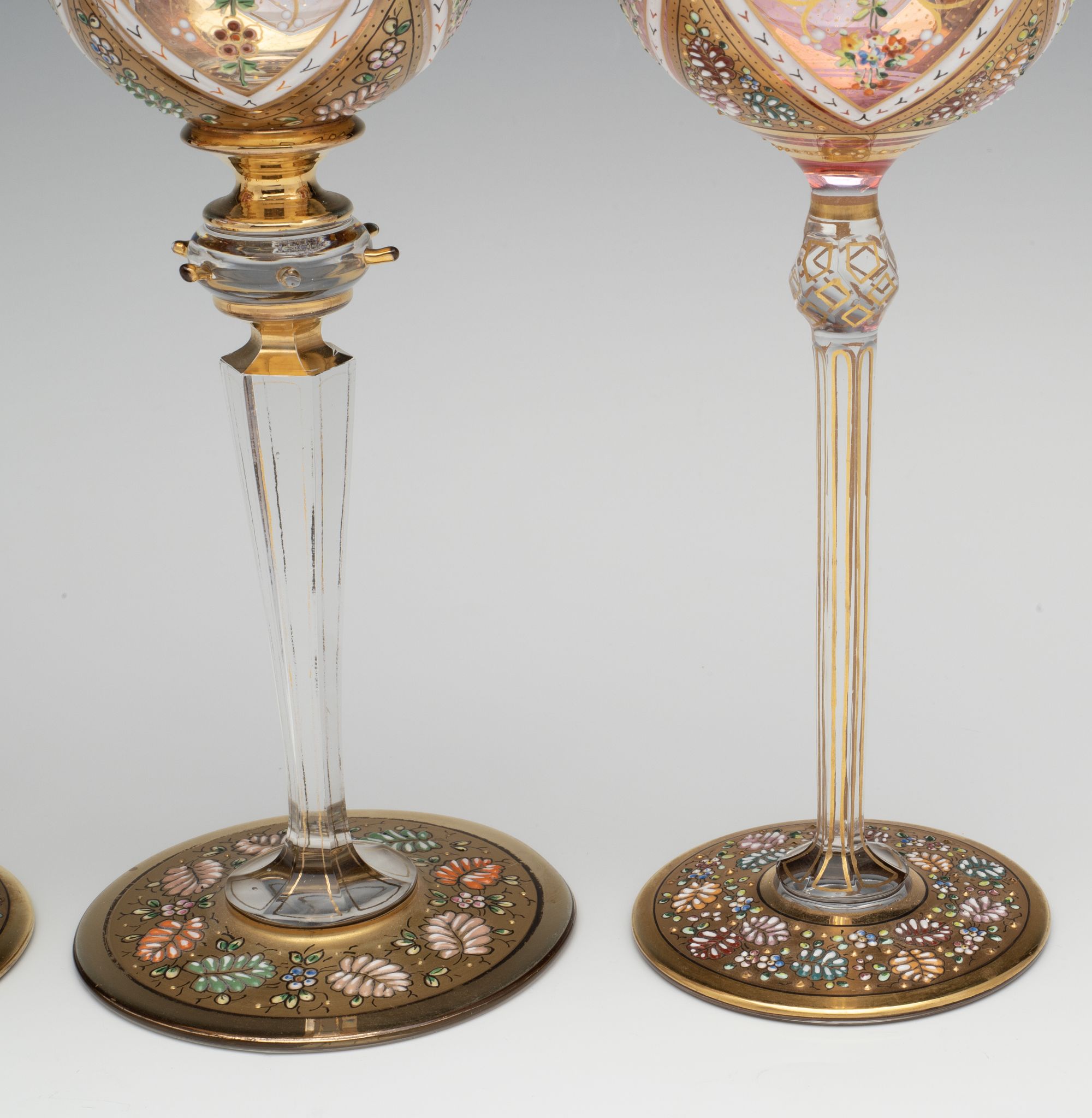 MOSER ISLAMIC INFLUENCE GILT AND ENAMELED WINE GOBLETS