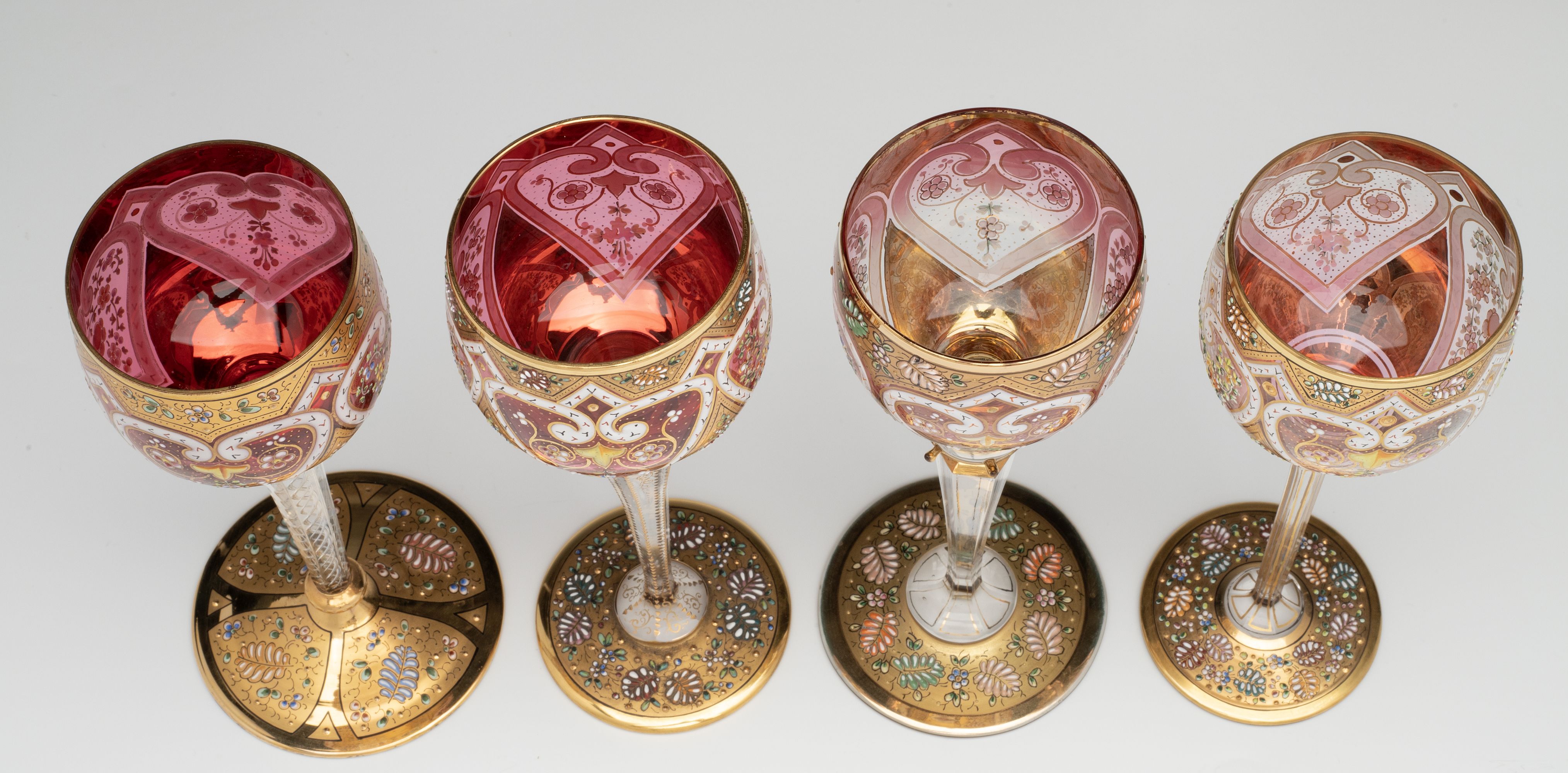 MOSER ISLAMIC INFLUENCE GILT AND ENAMELED WINE GOBLETS