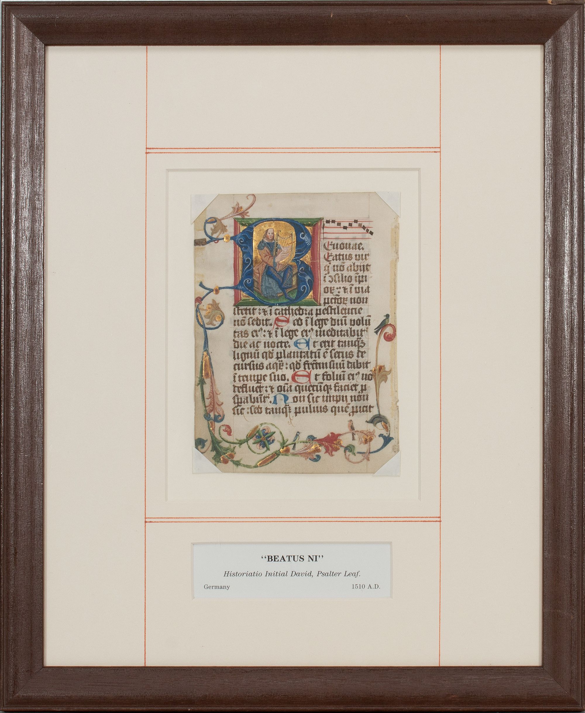 A 16C. PSALTER LEAF HISTORIATED INITIAL WITH KING DAVID