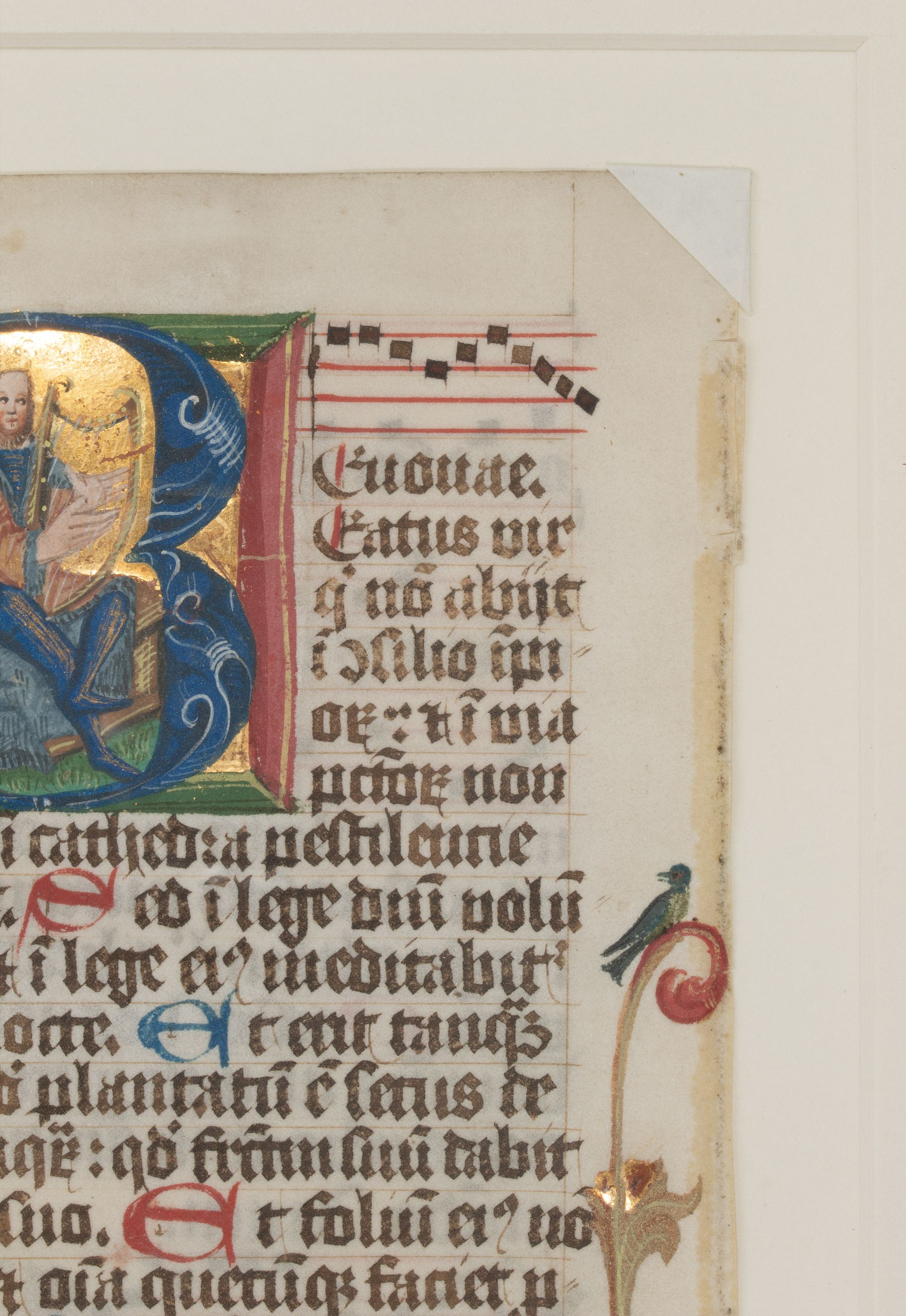 A 16C. PSALTER LEAF HISTORIATED INITIAL WITH KING DAVID