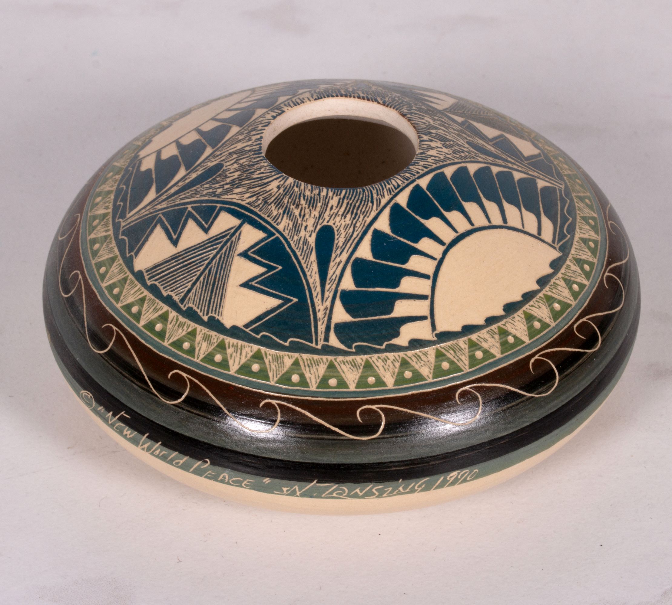 DORA TSE-PÉ (1939-2022) POTTERY VASE WITH TURQUOISE