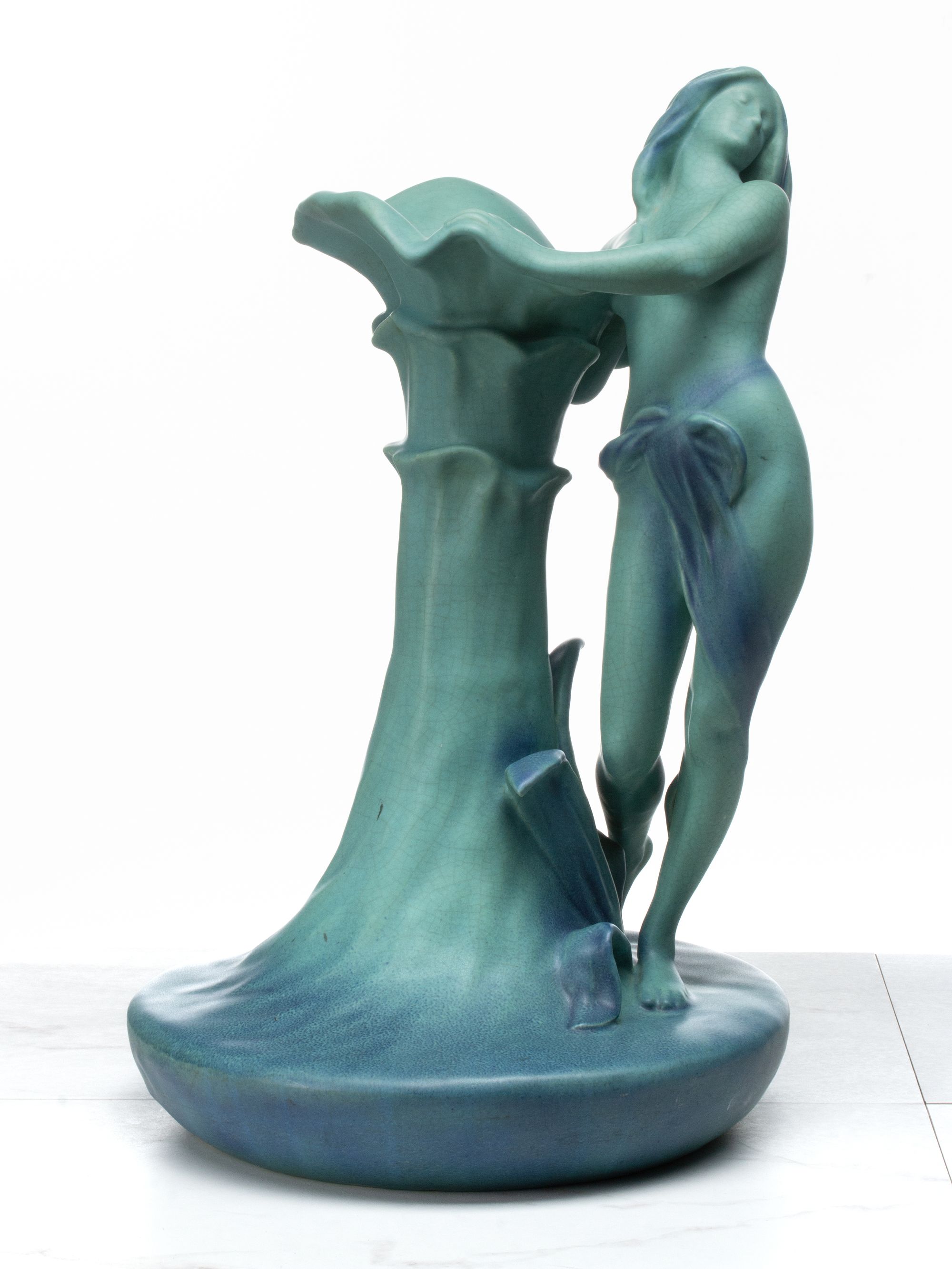A RARE AND UNIQUE ART POTTERY VASE ATTR VAN BRIGGLE