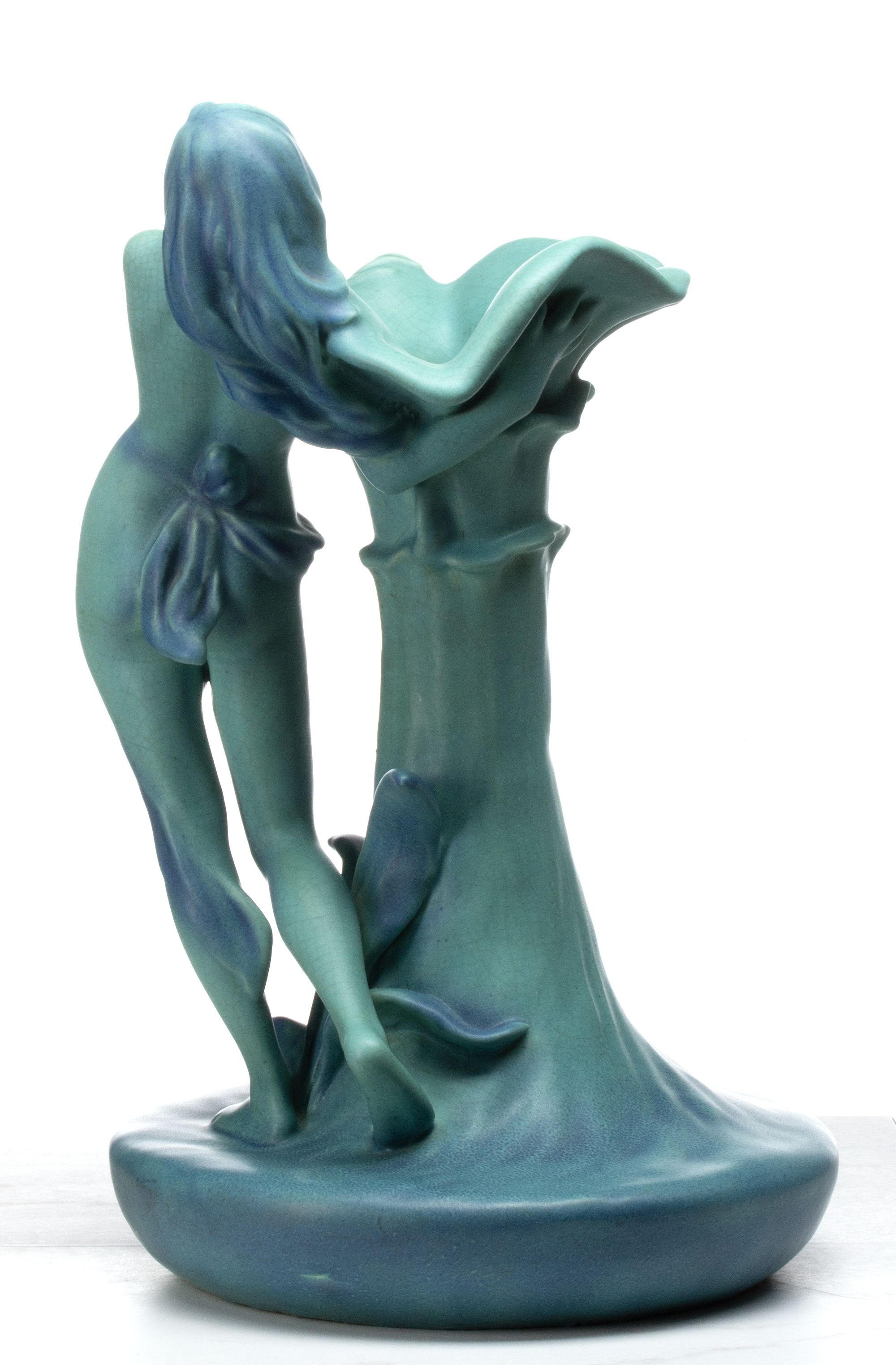 A RARE AND UNIQUE ART POTTERY VASE ATTR VAN BRIGGLE