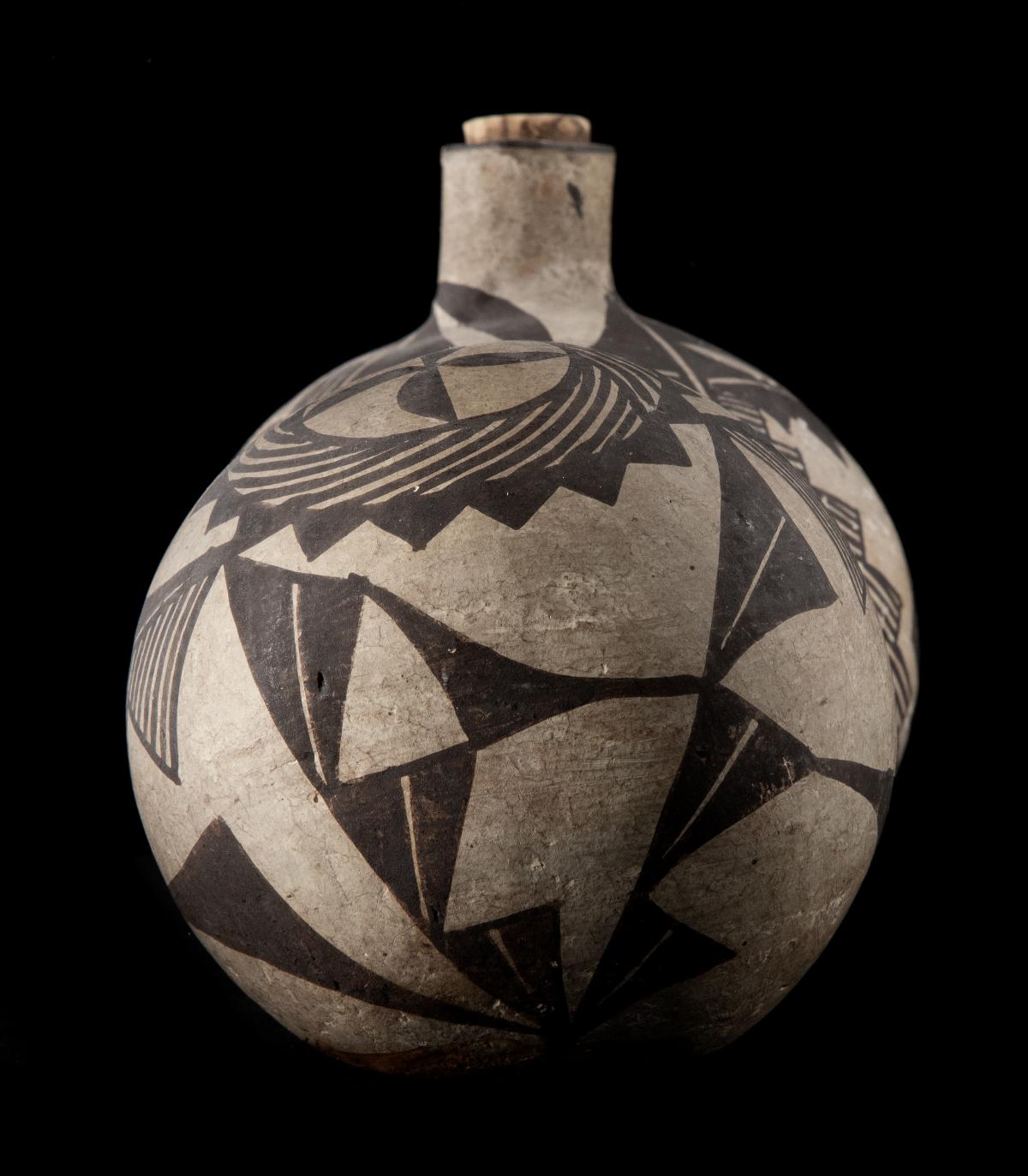 A 19TH CENTURY ACOMA TRI-LOBE PUEBLO POTTERY CANTEEN