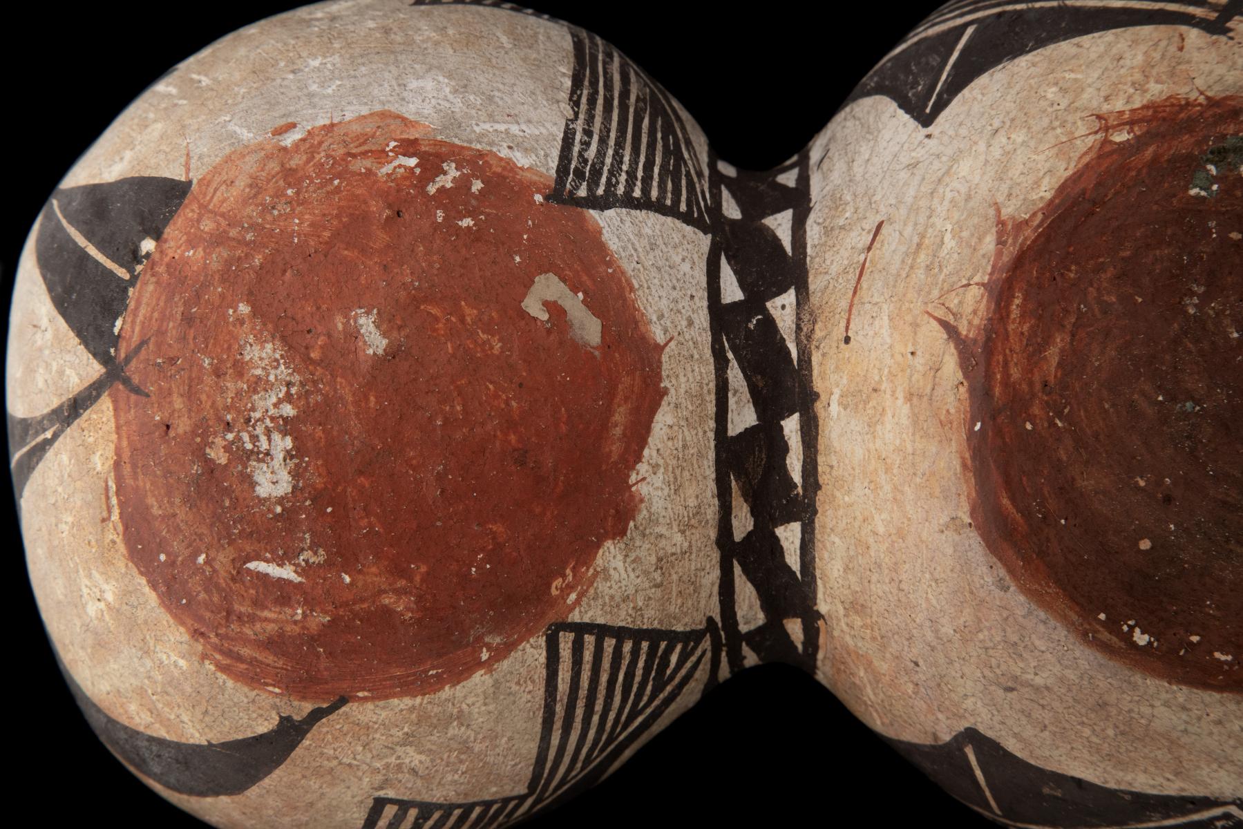 A 19TH CENTURY ACOMA TRI-LOBE PUEBLO POTTERY CANTEEN