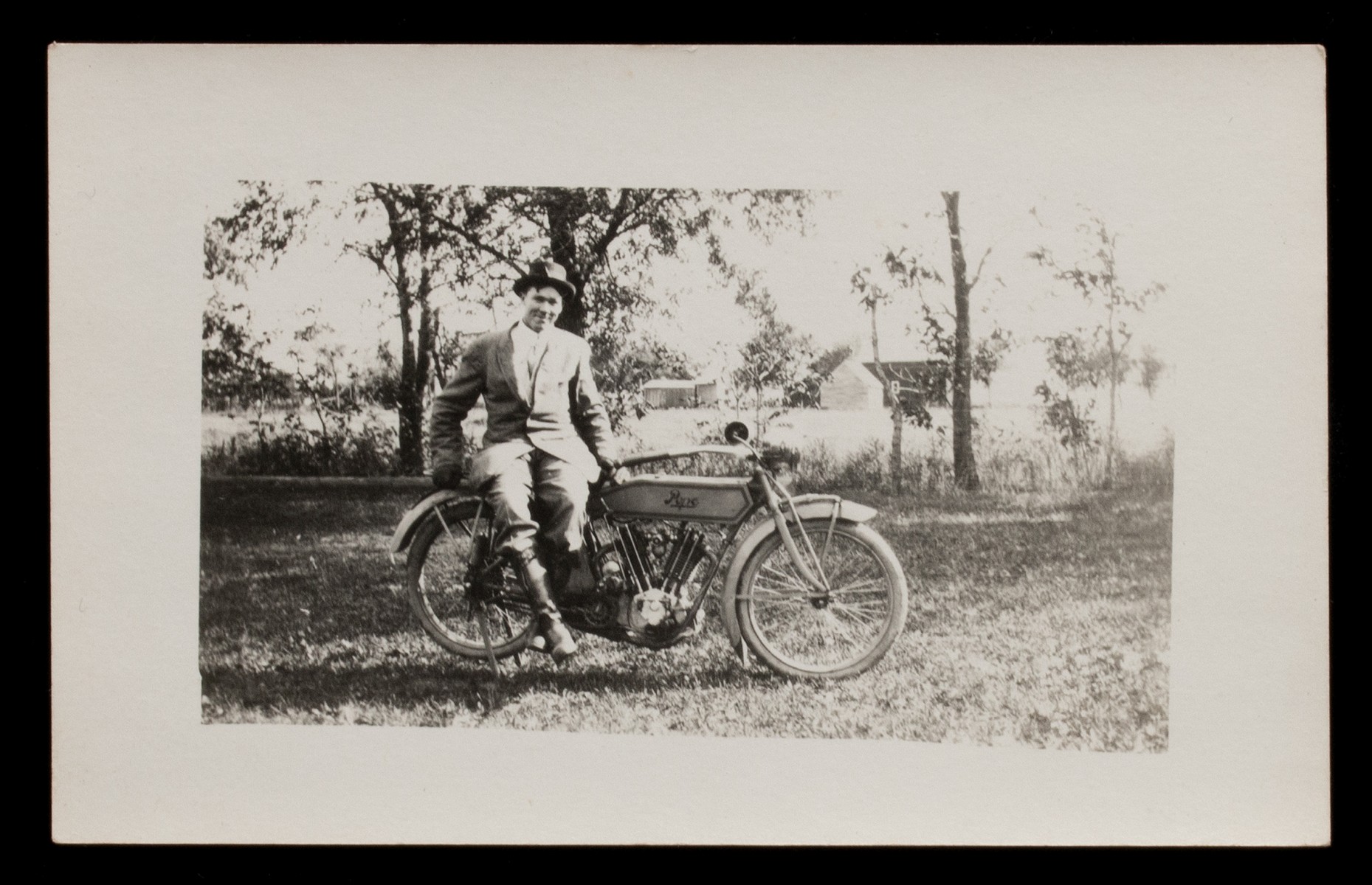 TWO REAL PHOTO POST CARDS WITH EARLY POPE MOTORCYCLE