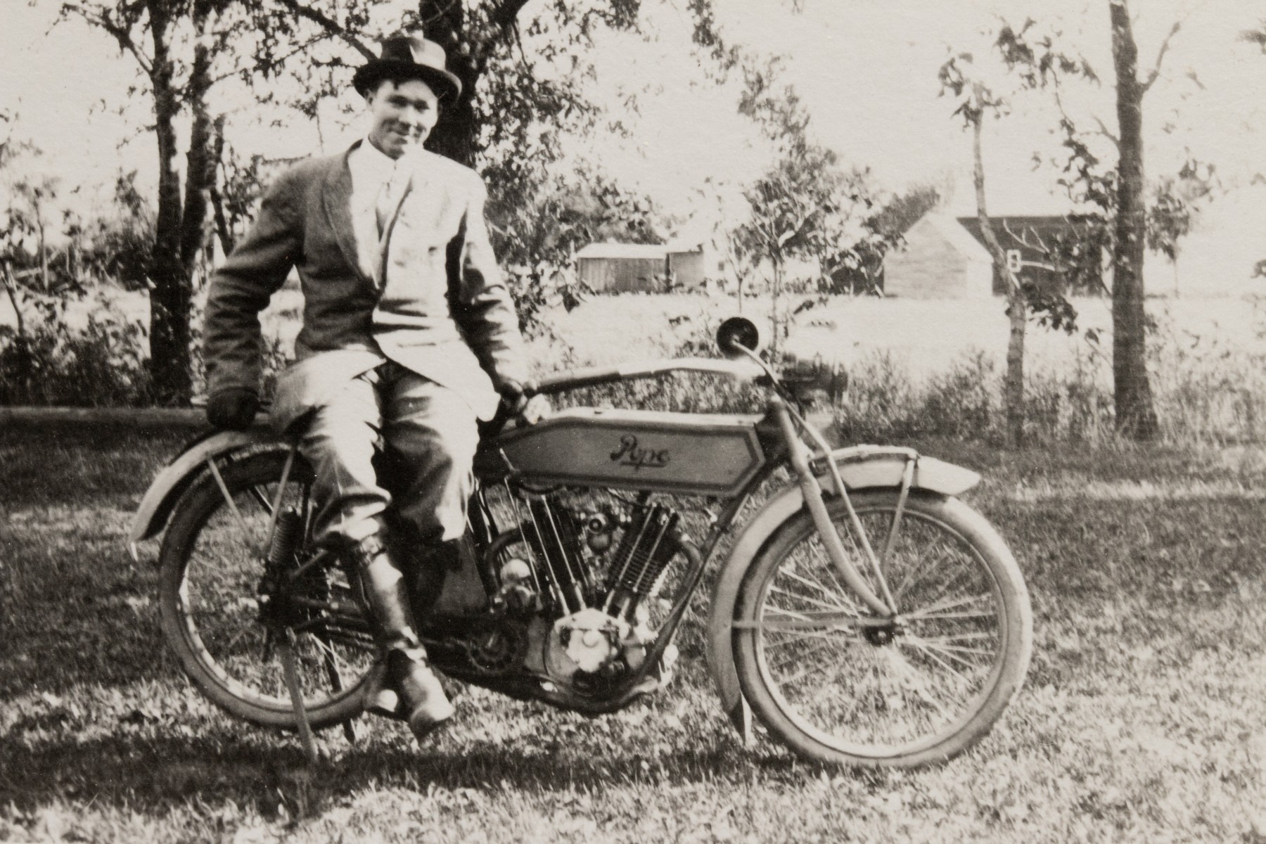 TWO REAL PHOTO POST CARDS WITH EARLY POPE MOTORCYCLE