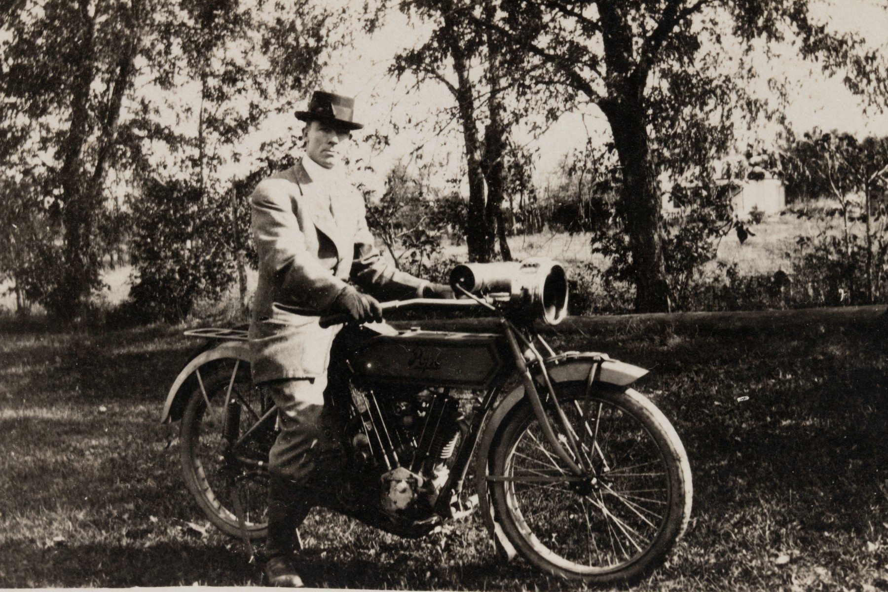 TWO REAL PHOTO POST CARDS WITH EARLY POPE MOTORCYCLE