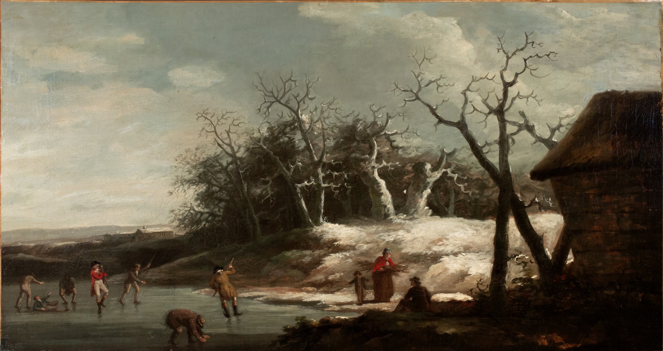 A FINE 19TH C. DUTCH SCHOOL OIL ON CANVAS WITH SKATERS