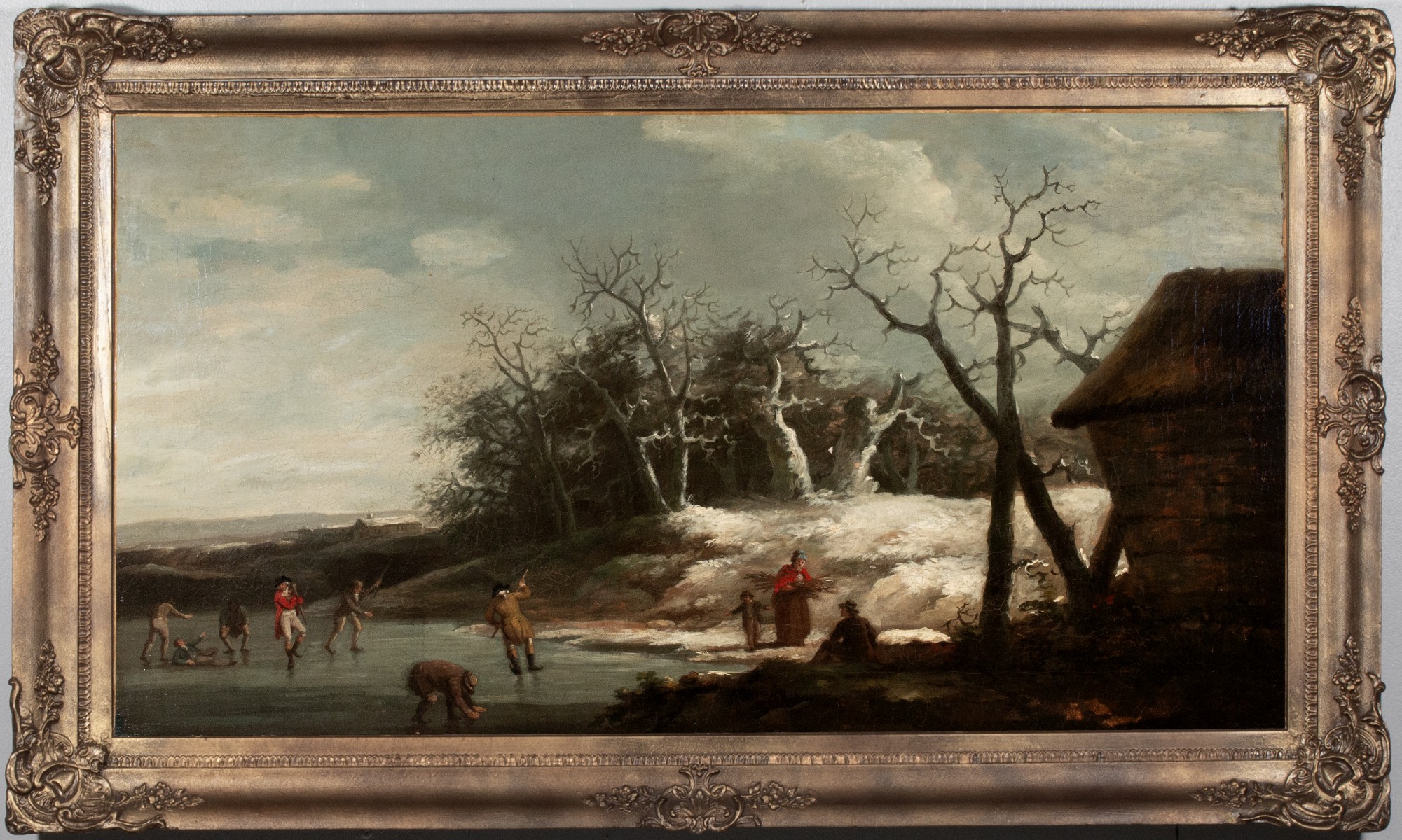 A FINE 19TH C. DUTCH SCHOOL OIL ON CANVAS WITH SKATERS