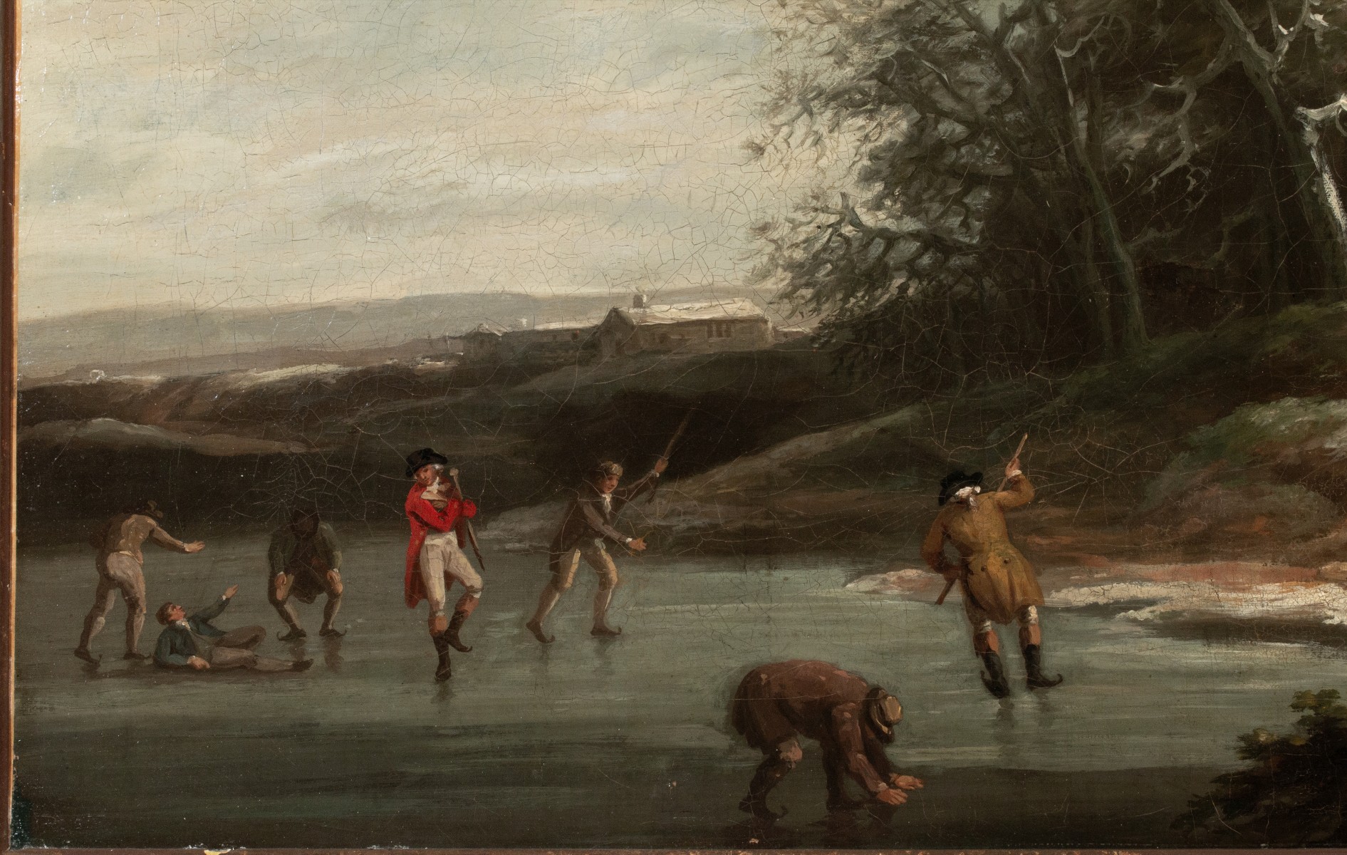 A FINE 19TH C. DUTCH SCHOOL OIL ON CANVAS WITH SKATERS