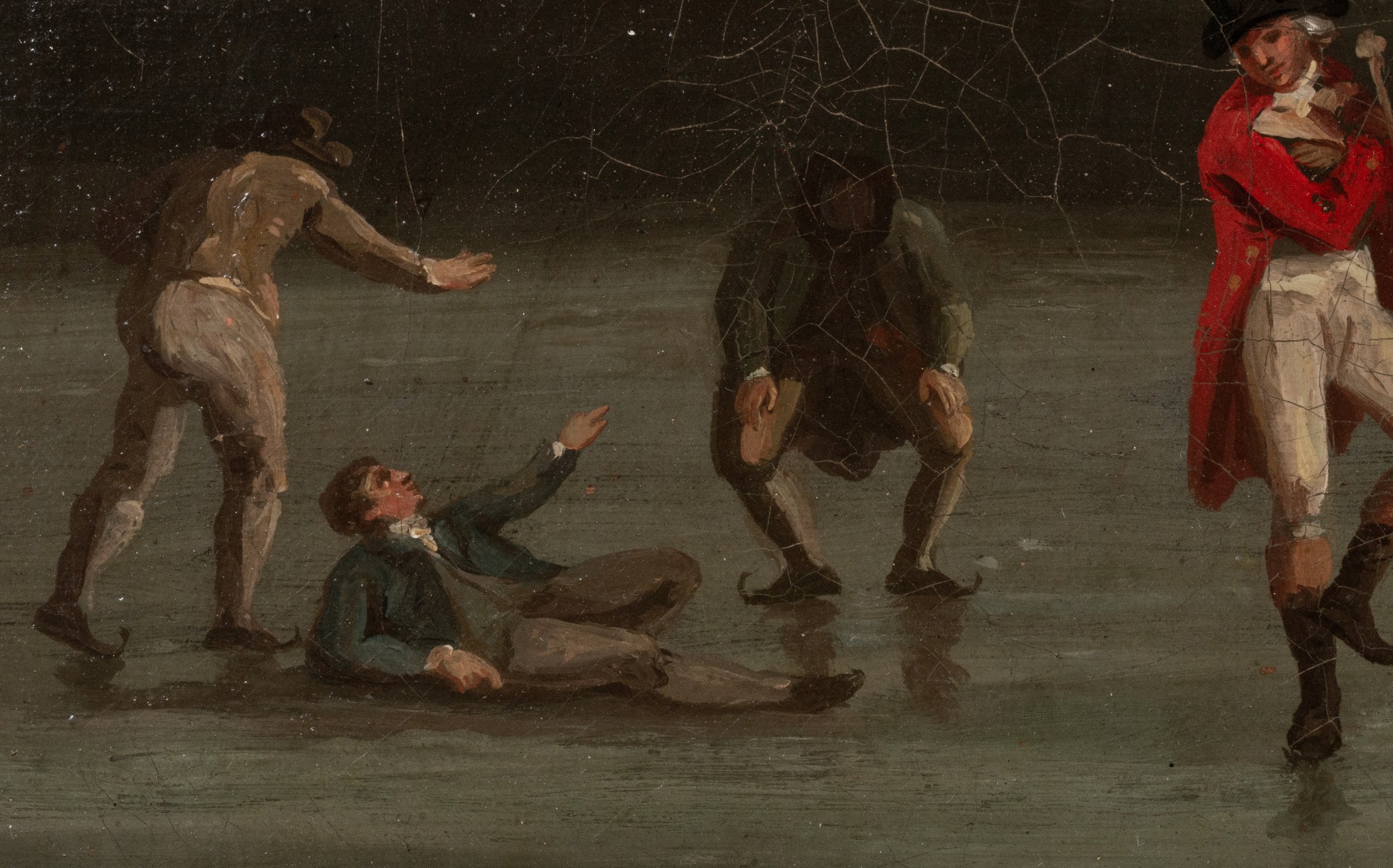 A FINE 19TH C. DUTCH SCHOOL OIL ON CANVAS WITH SKATERS