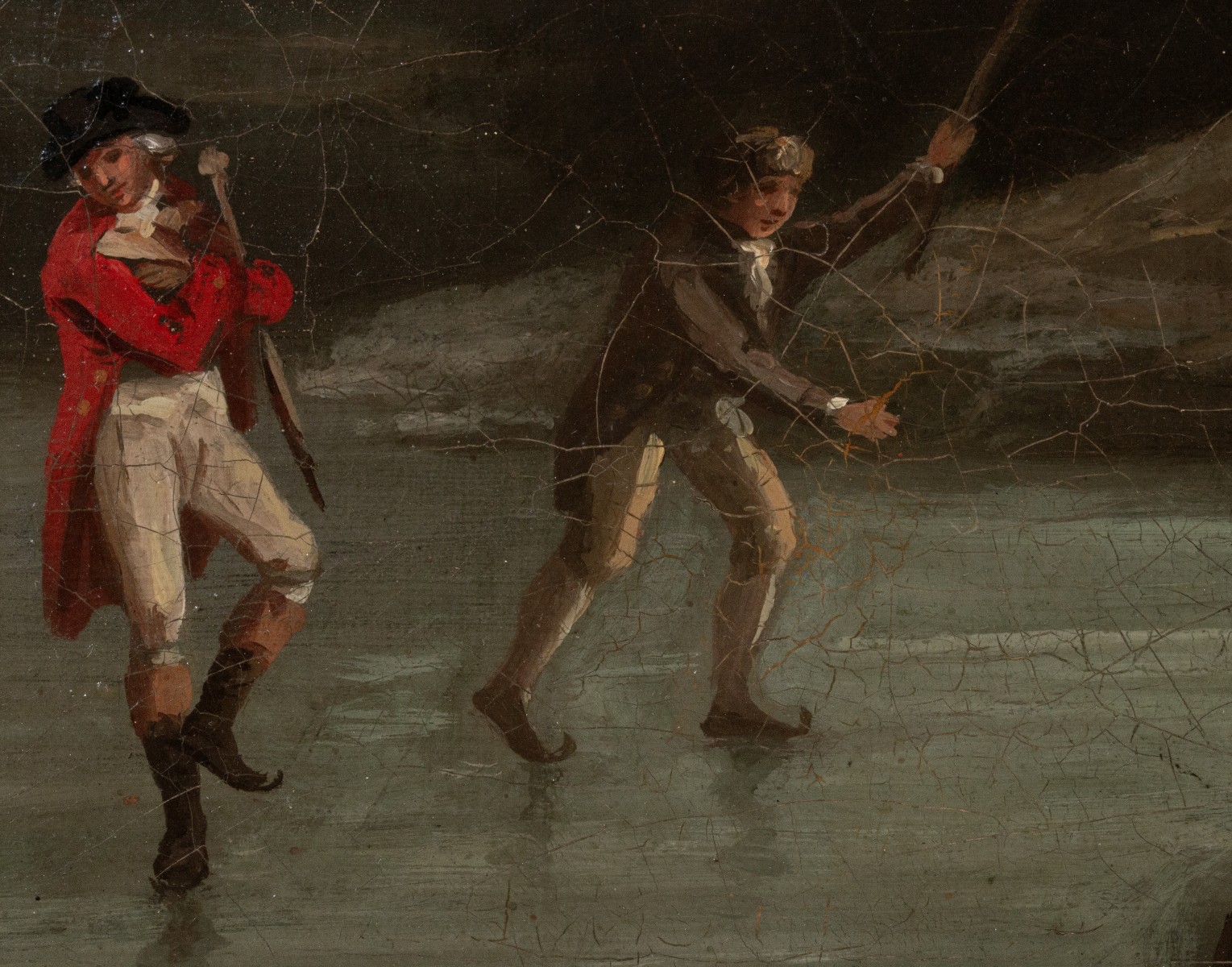 A FINE 19TH C. DUTCH SCHOOL OIL ON CANVAS WITH SKATERS