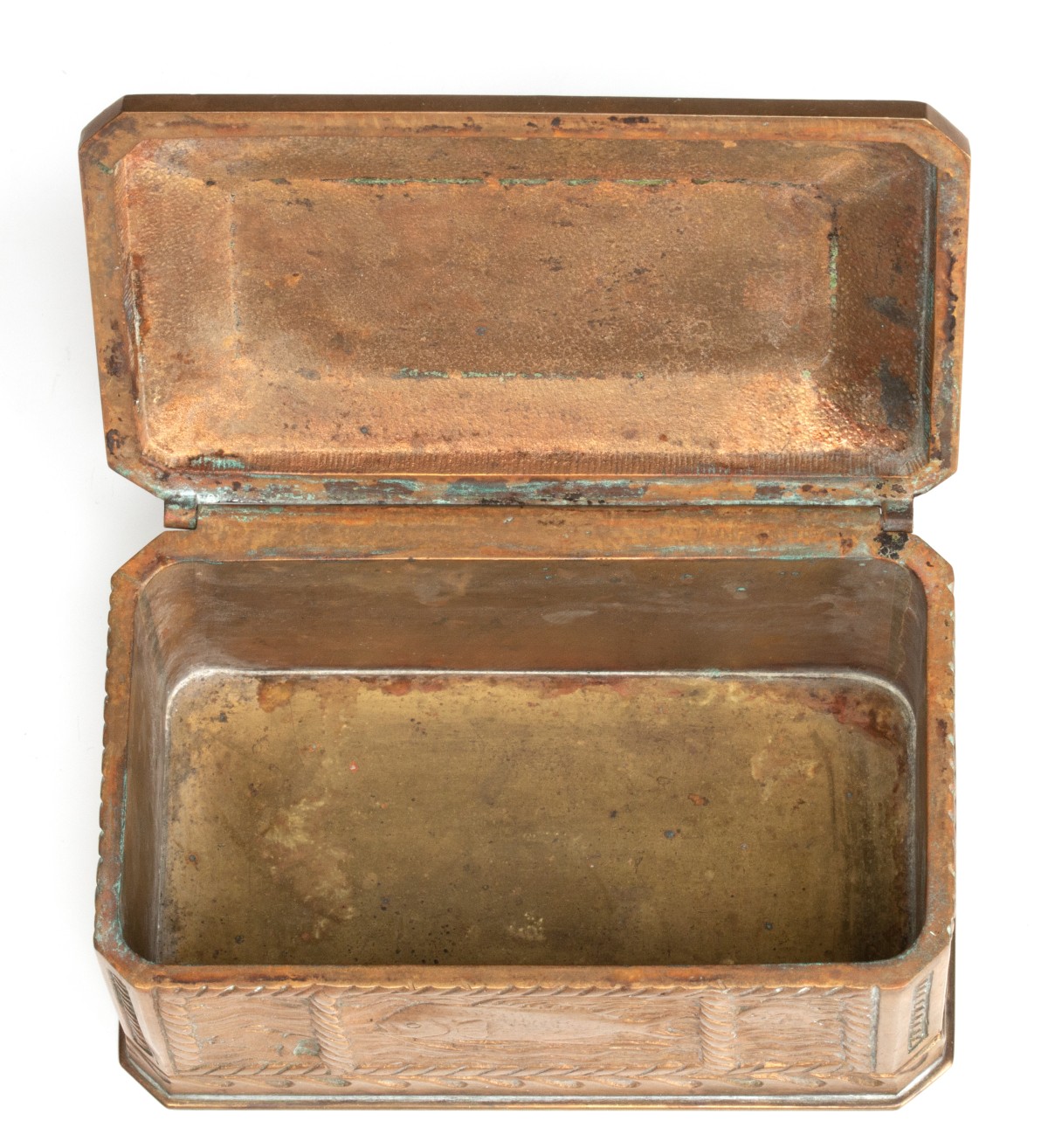 TIFFANY STUDIOS BRONZE CIGARETTE BOX AND ASH TRAY