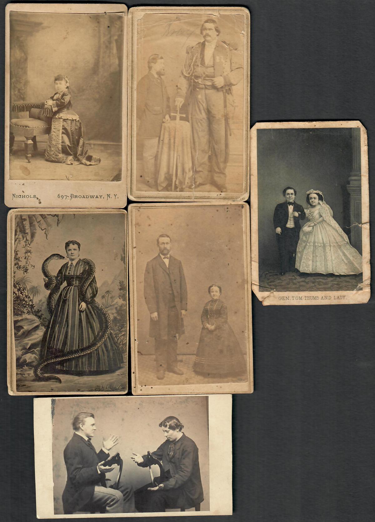 CDV IMAGES OF HUMAN CURIOSITIES INCLUDING CIRCUS GIANT